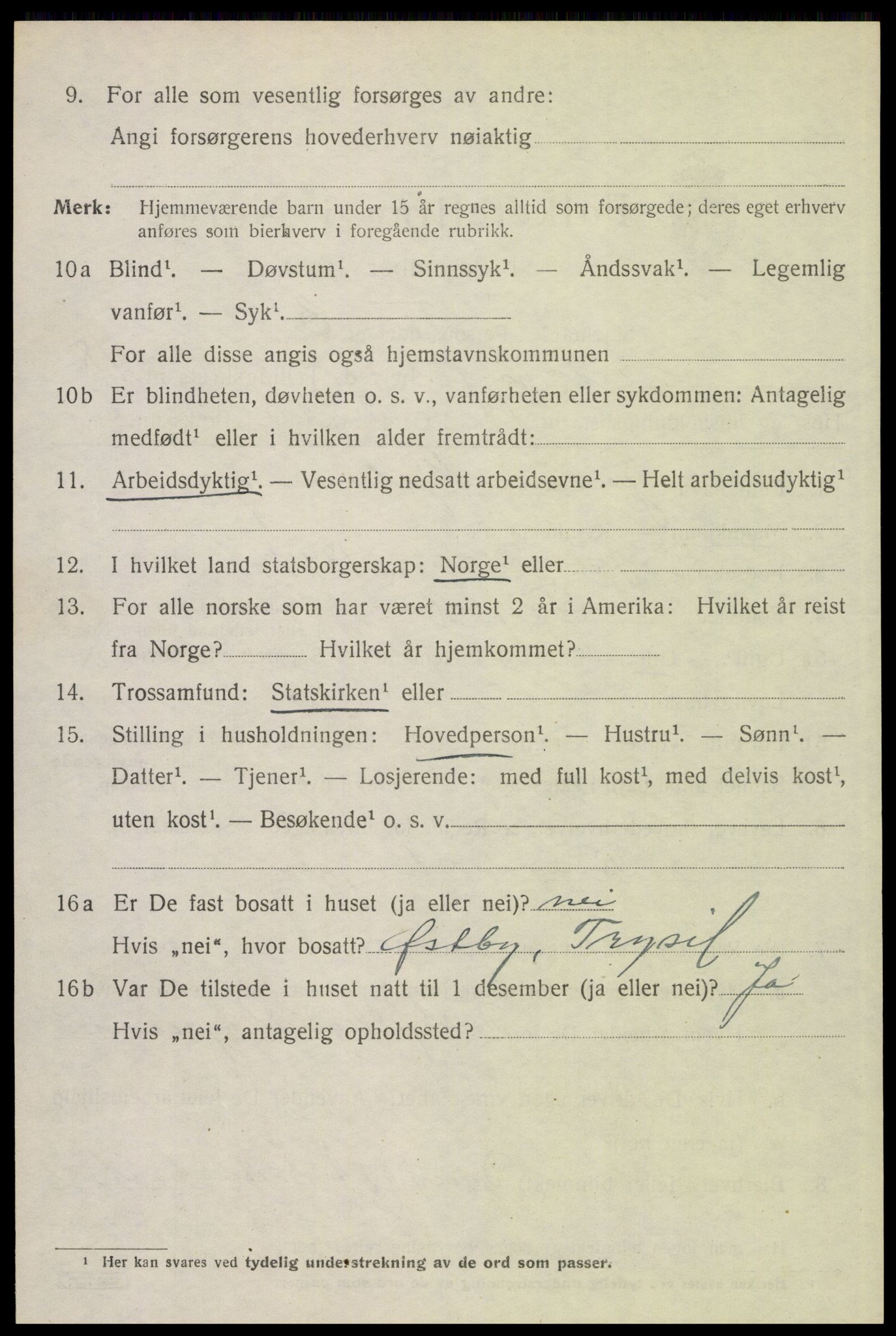 SAH, 1920 census for Trysil, 1920, p. 12700