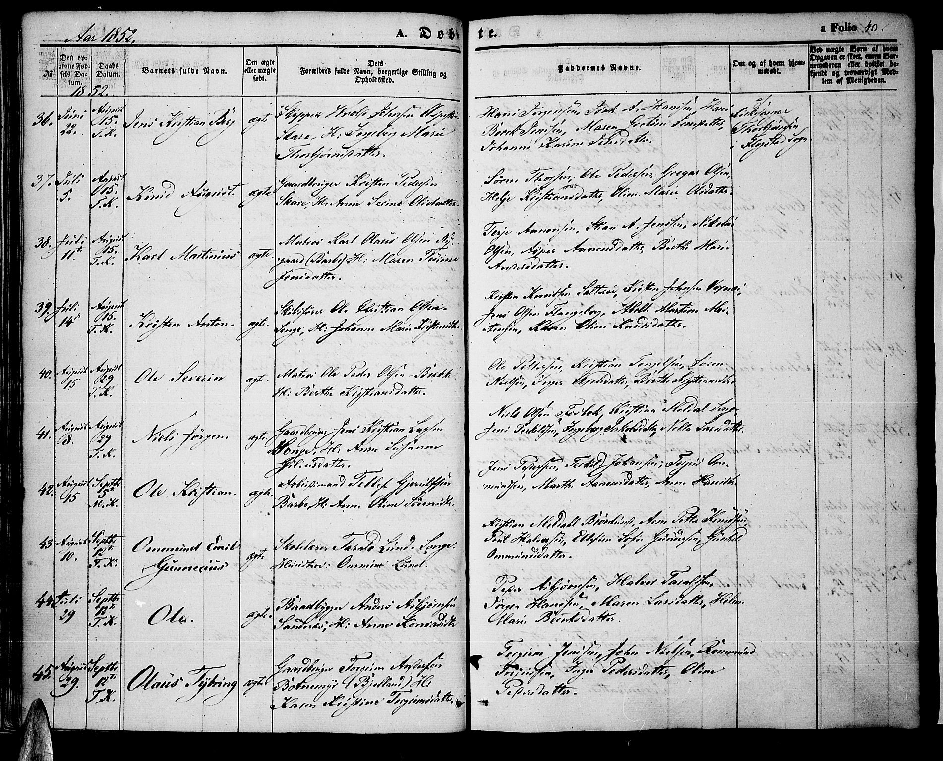 Tromøy sokneprestkontor, SAK/1111-0041/F/Fa/L0005: Parish register (official) no. A 5, 1847-1856, p. 40