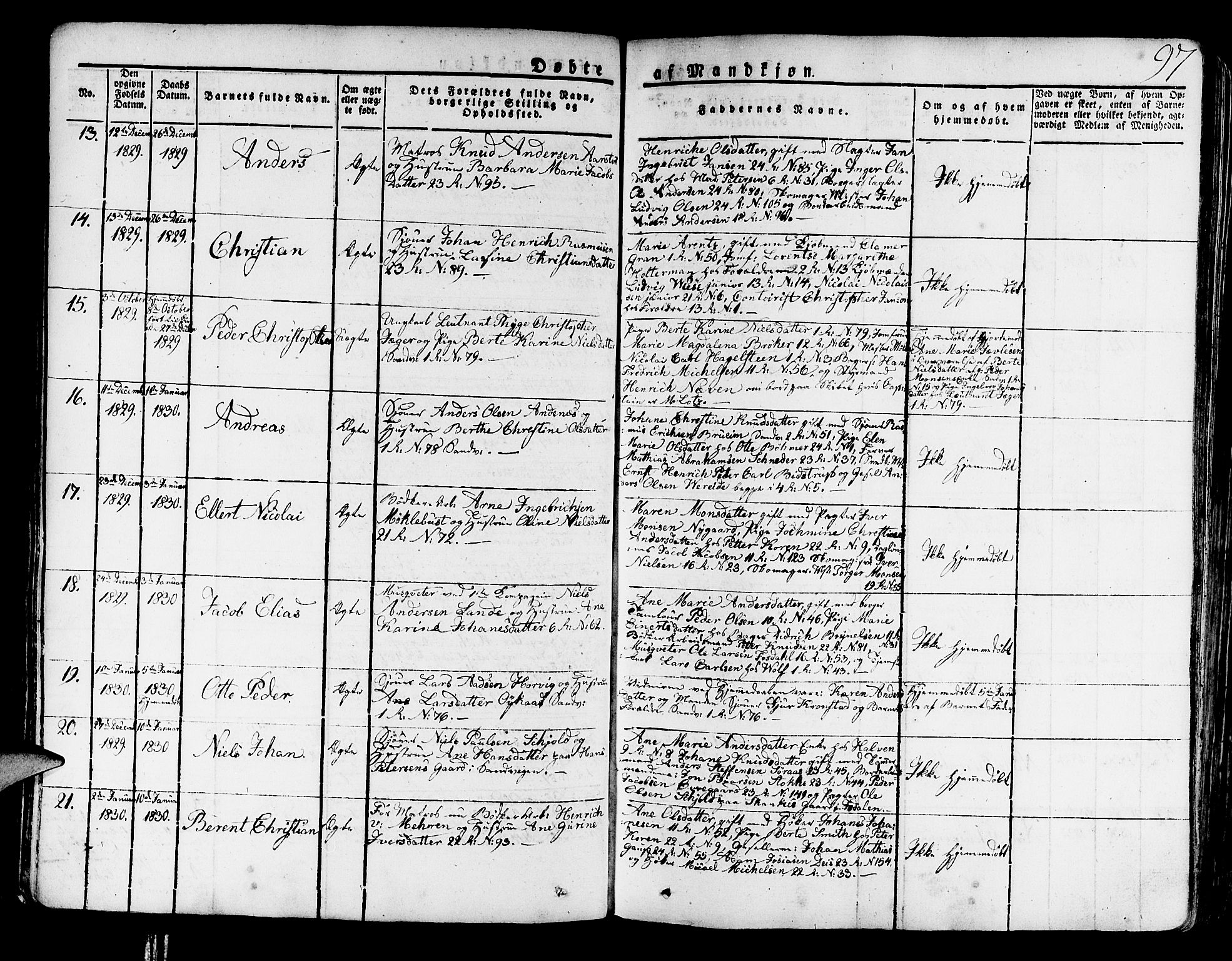 Korskirken sokneprestembete, SAB/A-76101/H/Haa/L0014: Parish register (official) no. A 14, 1823-1835, p. 97