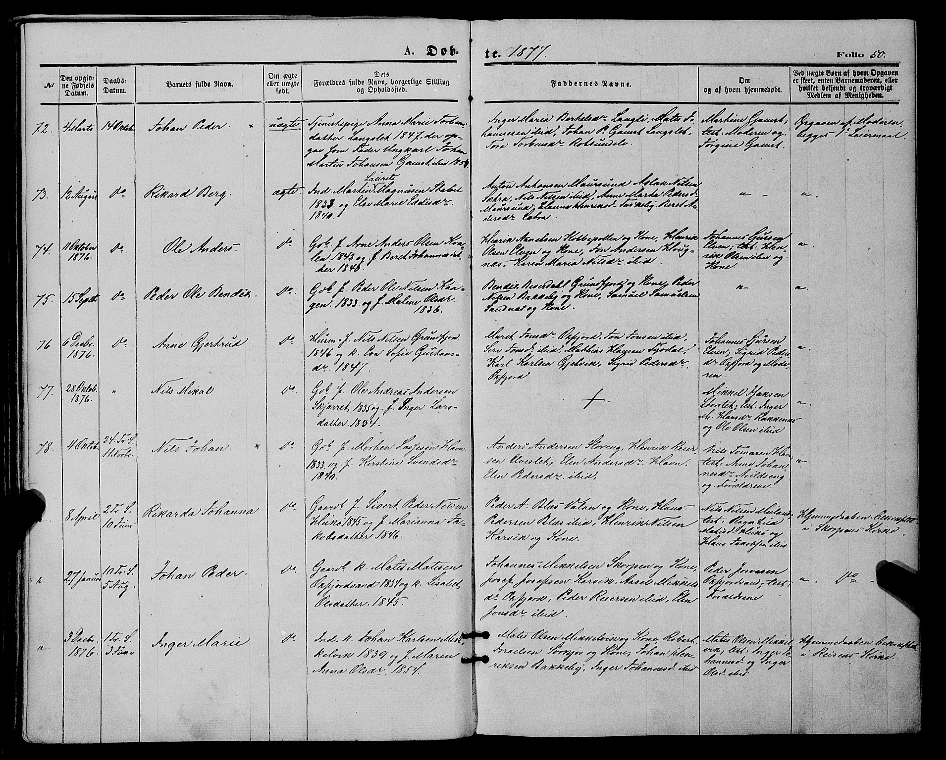 Skjervøy sokneprestkontor, SATØ/S-1300/H/Ha/Haa/L0008kirke: Parish register (official) no. 8, 1871-1877, p. 50