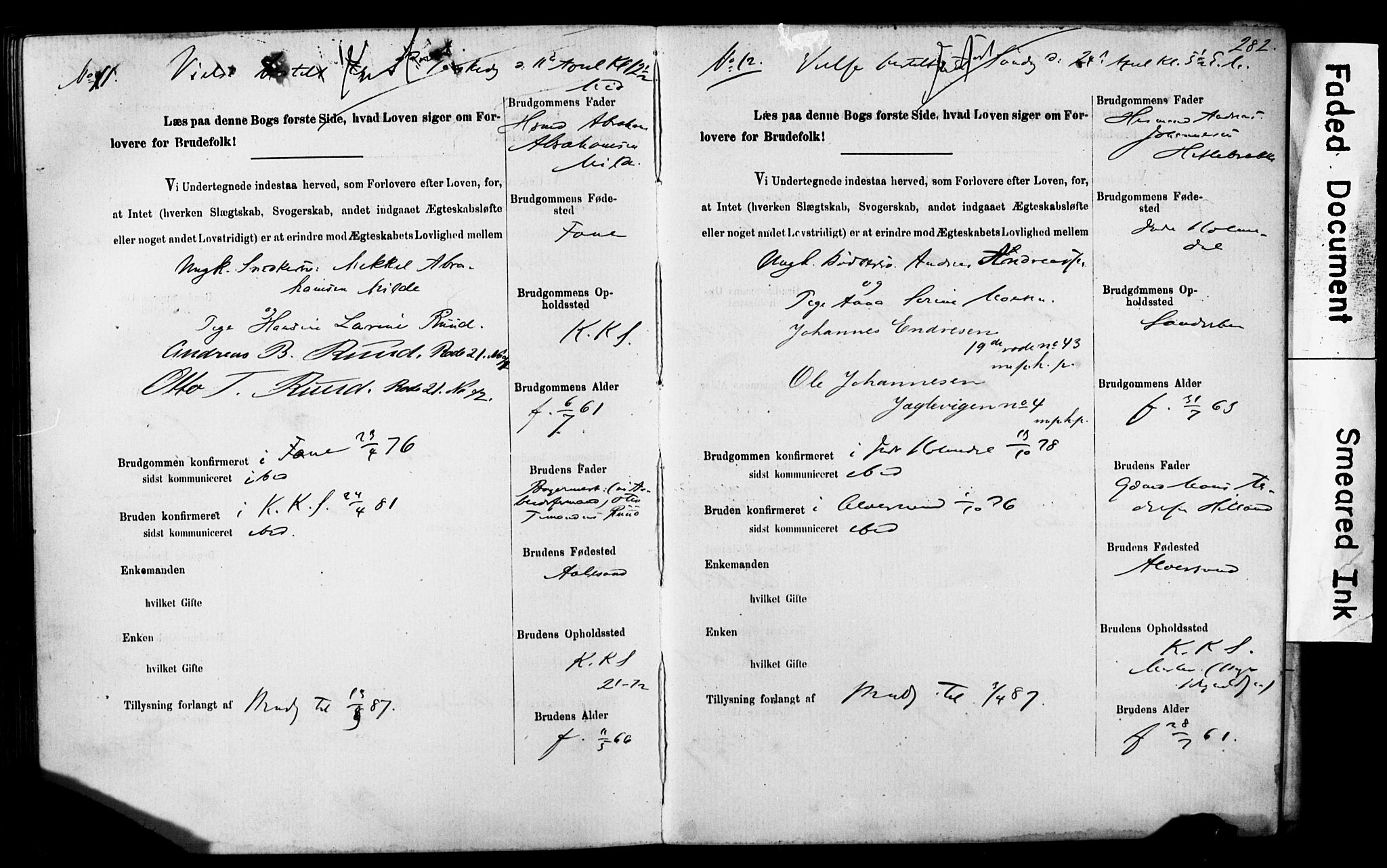 Korskirken sokneprestembete, AV/SAB-A-76101: Best man's statements no. II.5.5, 1878-1889, p. 282