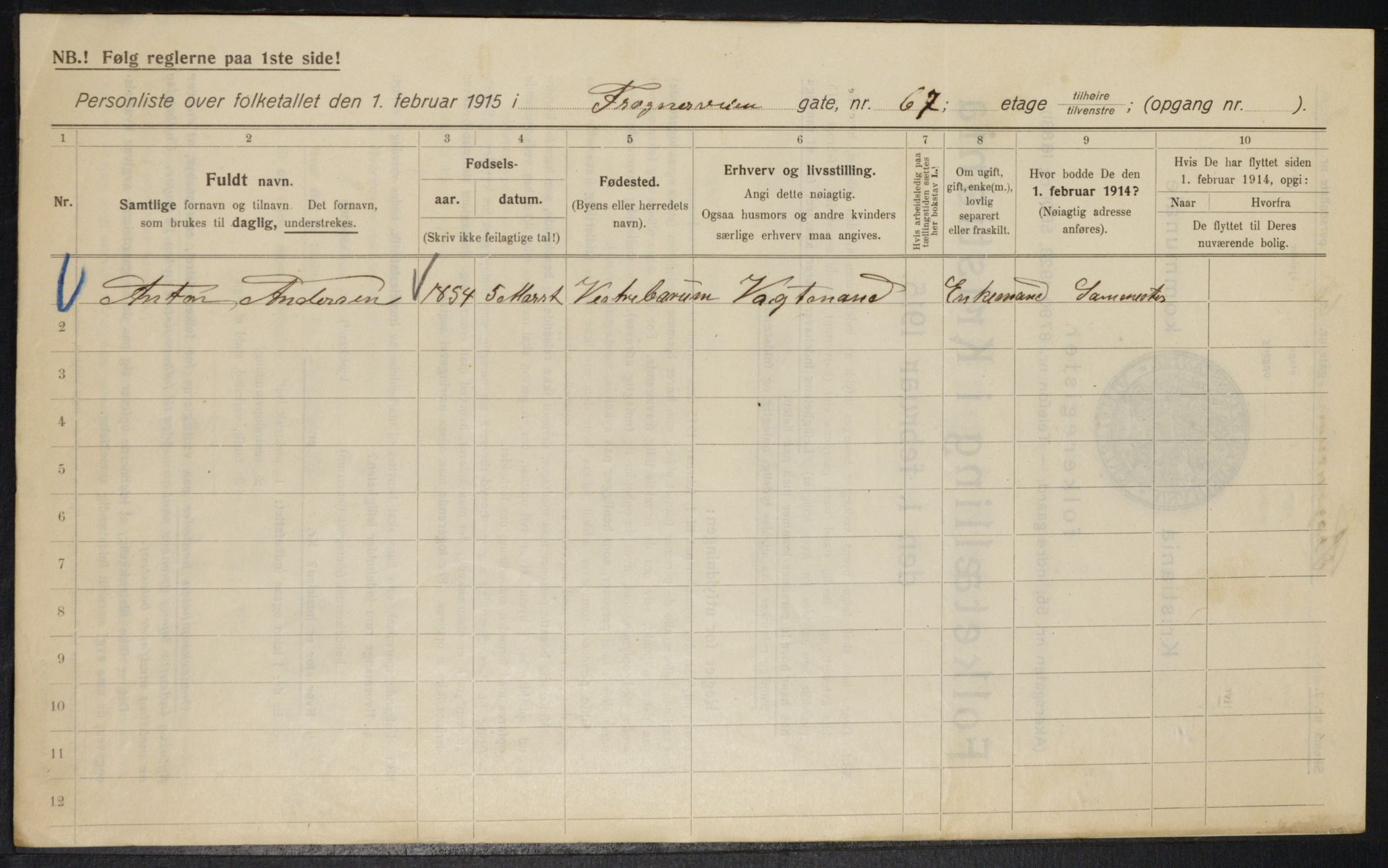 OBA, Municipal Census 1915 for Kristiania, 1915, p. 27625