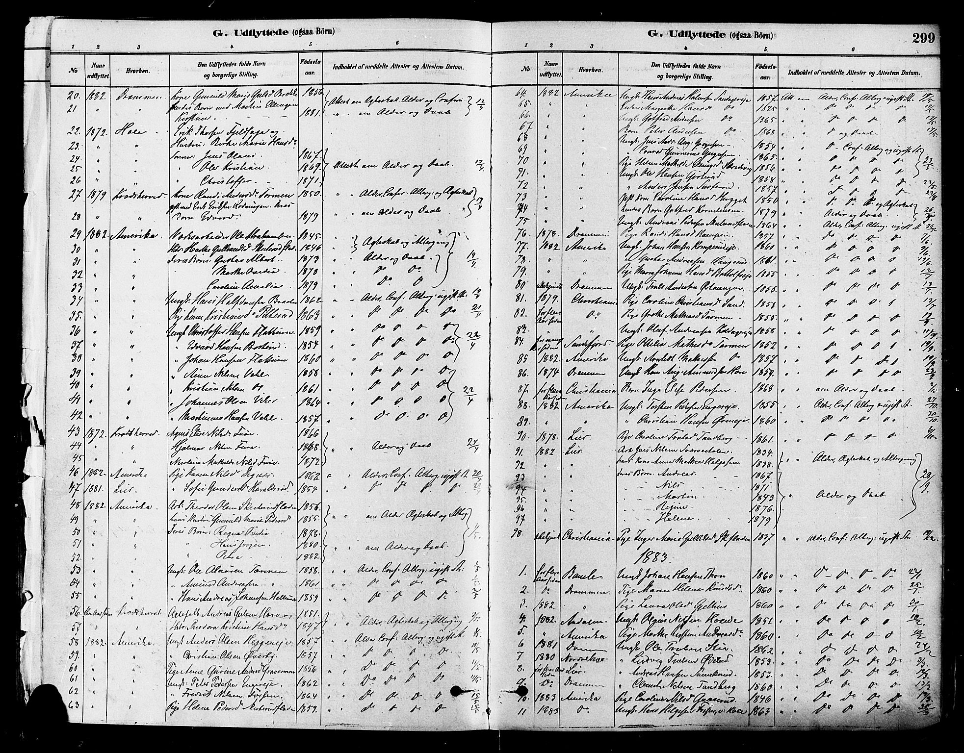 Modum kirkebøker, SAKO/A-234/F/Fa/L0011: Parish register (official) no. 11, 1877-1889, p. 299