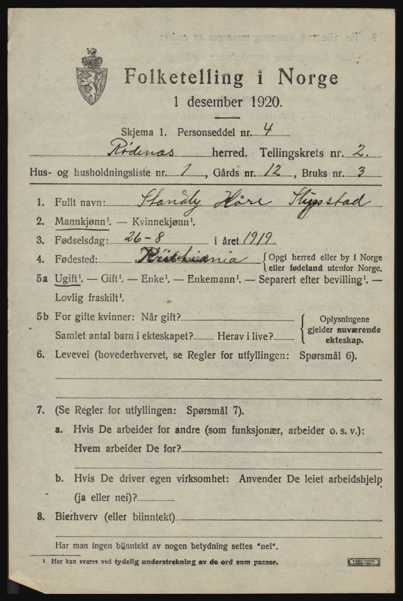 SAO, 1920 census for Rødenes, 1920, p. 1102