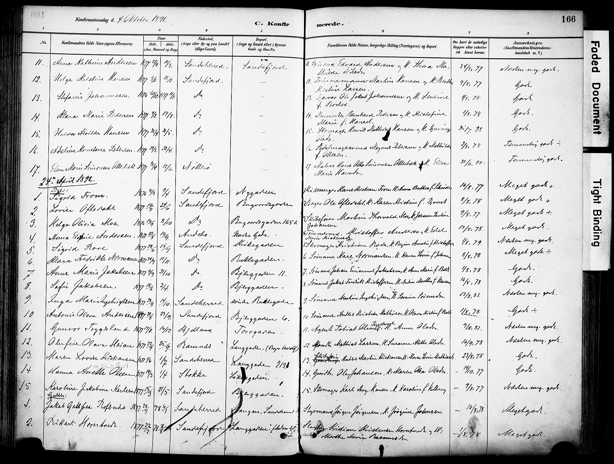 Sandefjord kirkebøker, SAKO/A-315/F/Fa/L0002: Parish register (official) no. 2, 1880-1894, p. 166