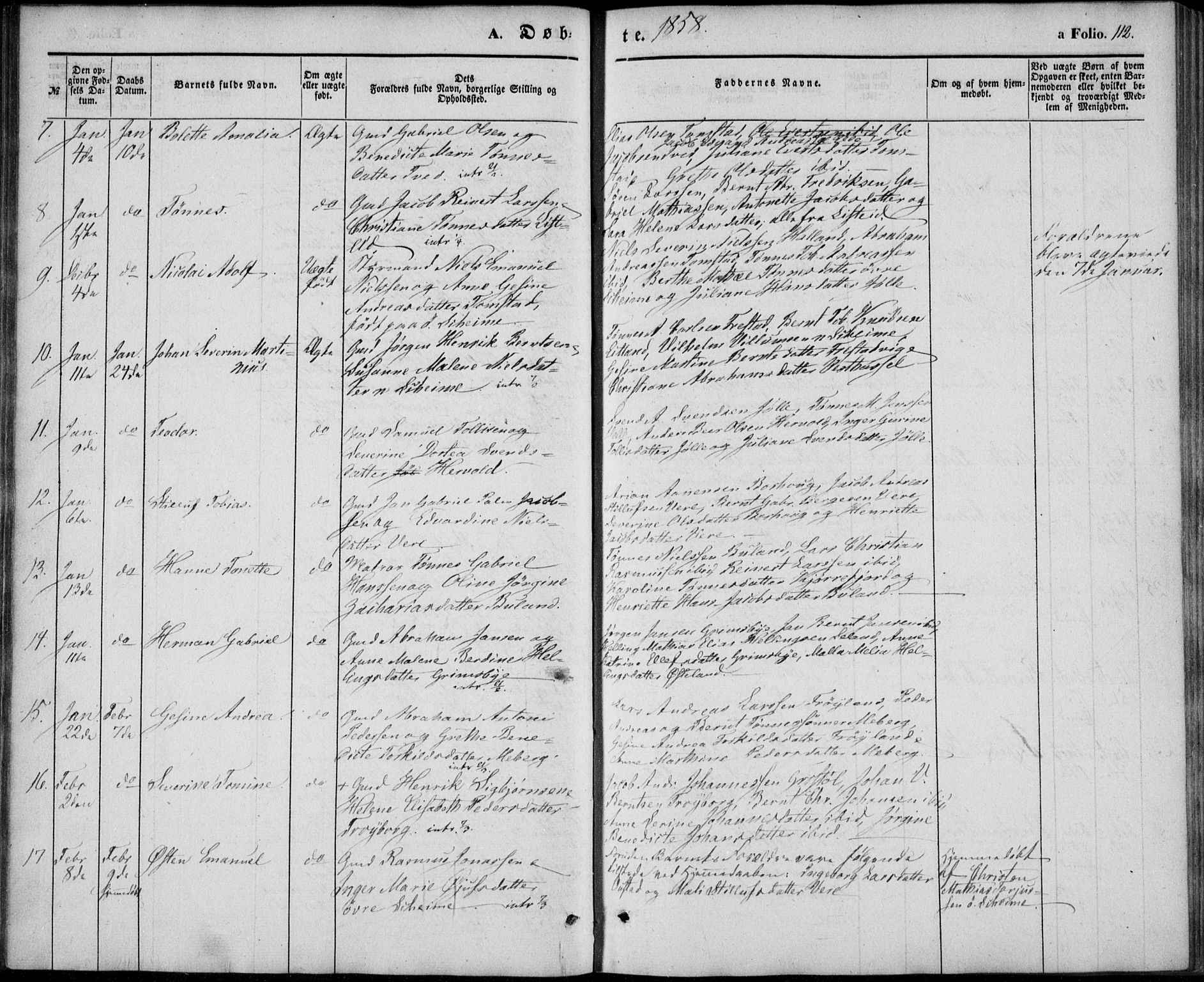 Lista sokneprestkontor, AV/SAK-1111-0027/F/Fb/L0002: Parish register (copy) no. B 2, 1847-1862, p. 112