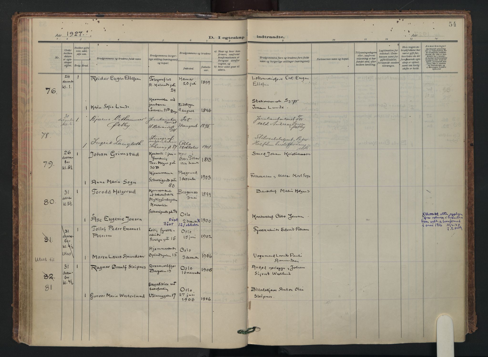 Vålerengen prestekontor Kirkebøker, AV/SAO-A-10878/F/Fa/L0005: Parish register (official) no. 5, 1924-1936, p. 54