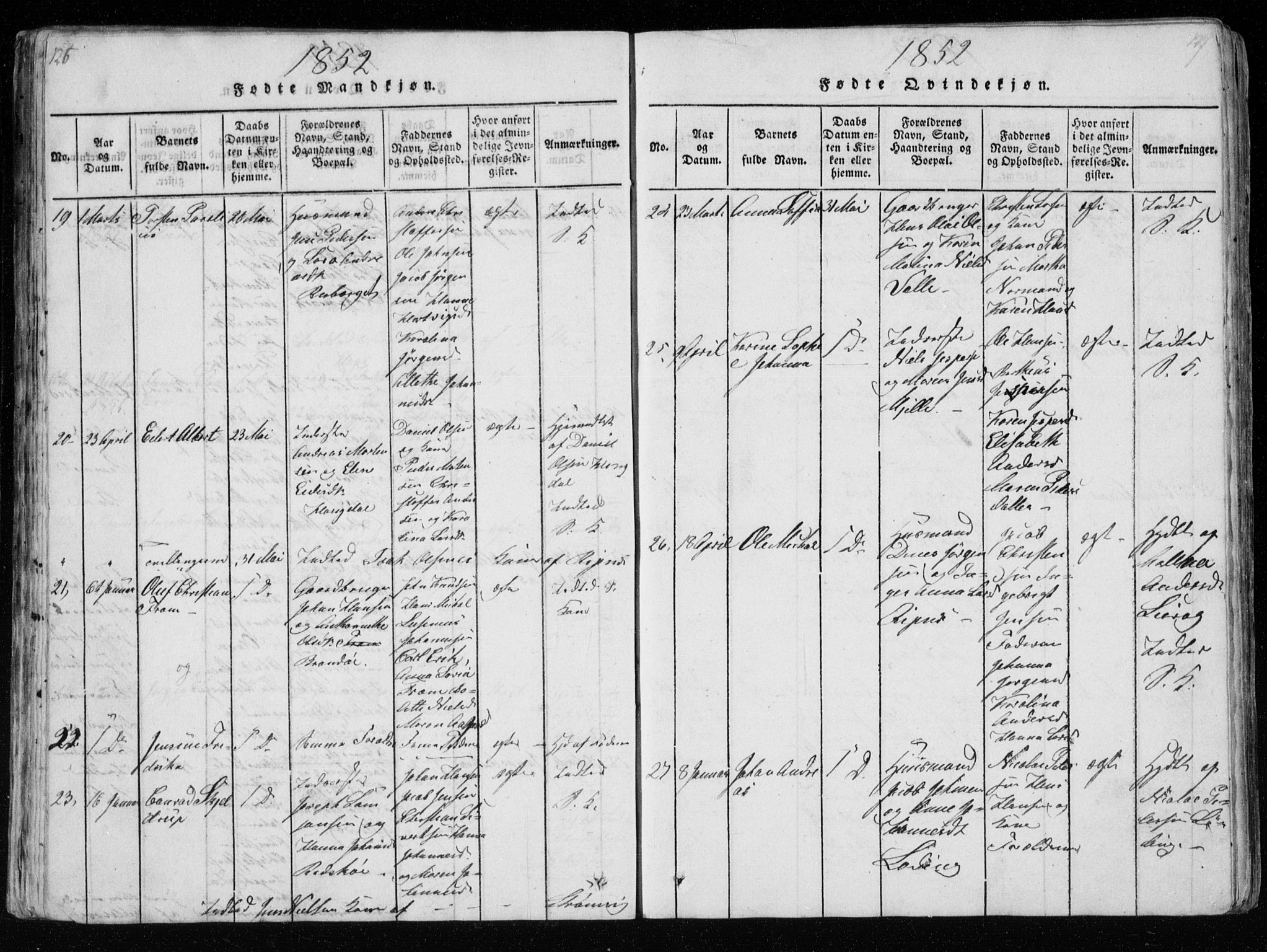 Ministerialprotokoller, klokkerbøker og fødselsregistre - Nordland, AV/SAT-A-1459/801/L0026: Parish register (copy) no. 801C01, 1820-1855, p. 126-127