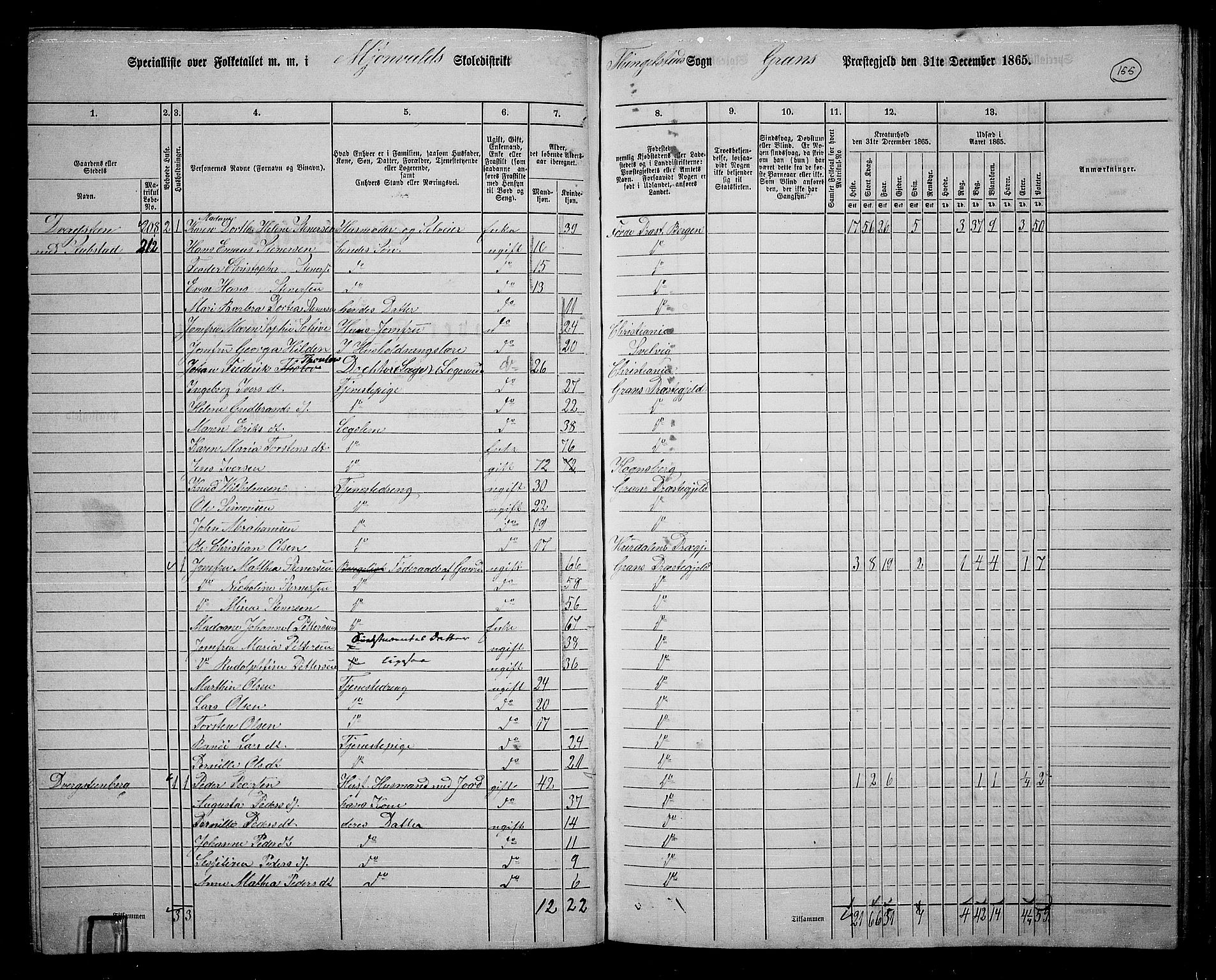 RA, 1865 census for Gran, 1865, p. 133