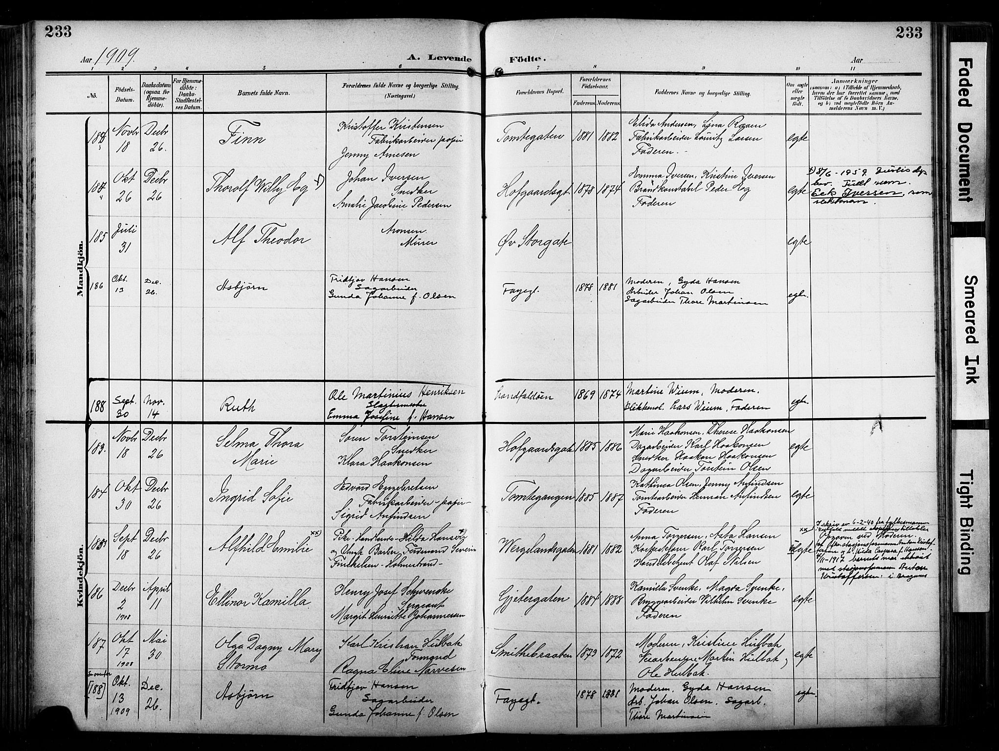 Bragernes kirkebøker, SAKO/A-6/F/Fb/L0009: Parish register (official) no. II 9, 1902-1911, p. 233