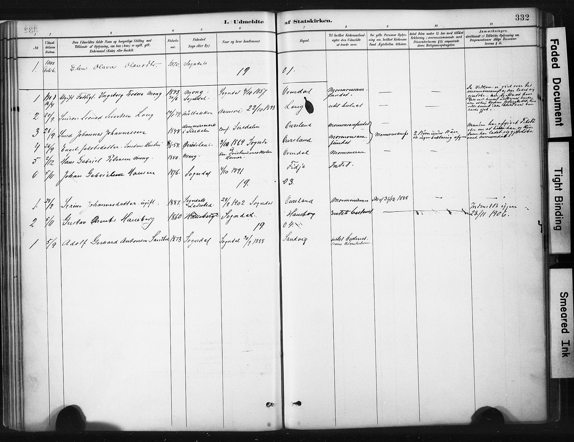 Sokndal sokneprestkontor, SAST/A-101808: Parish register (official) no. A 11.2, 1887-1905, p. 332