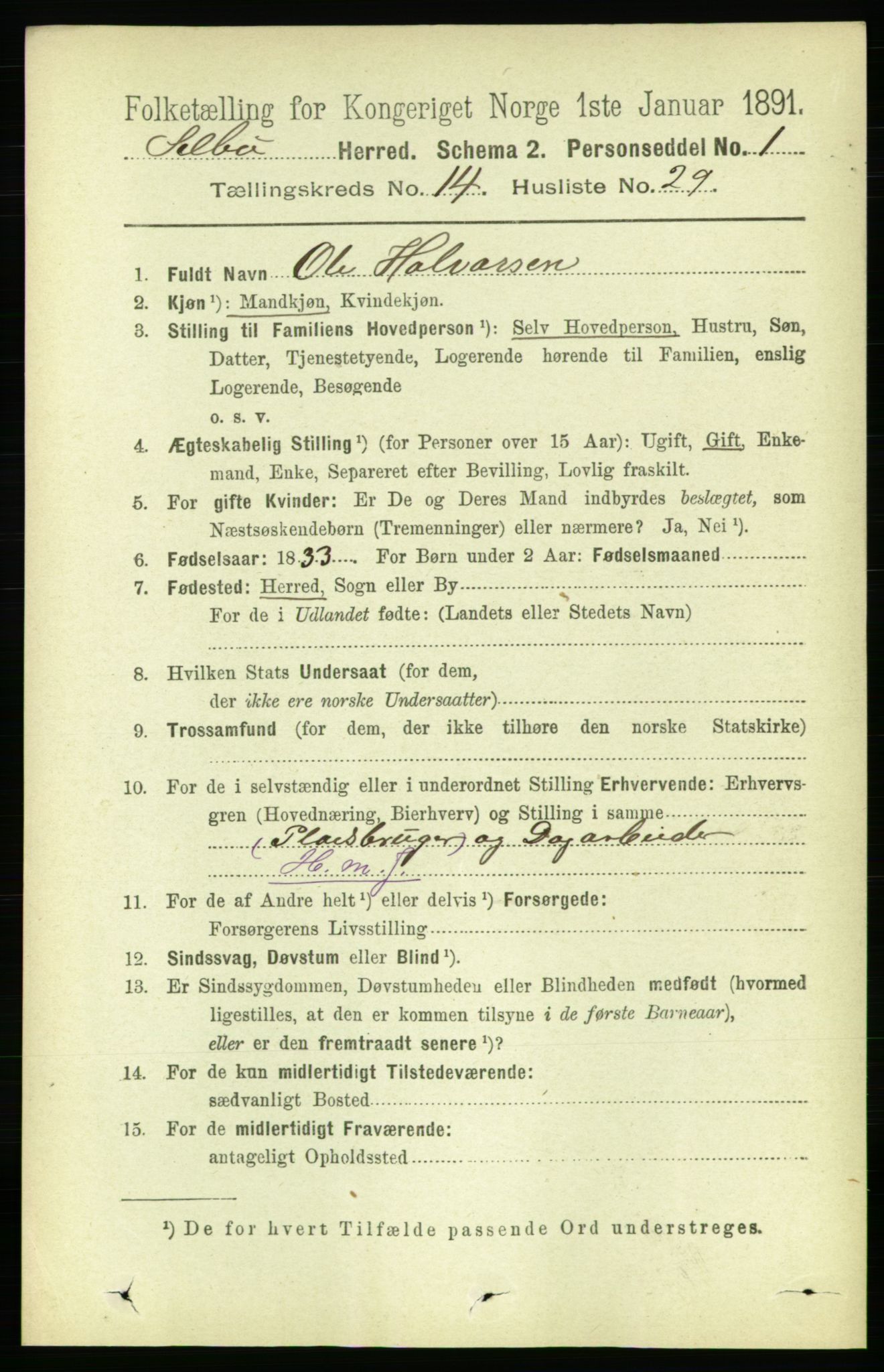 RA, 1891 census for 1664 Selbu, 1891, p. 5277