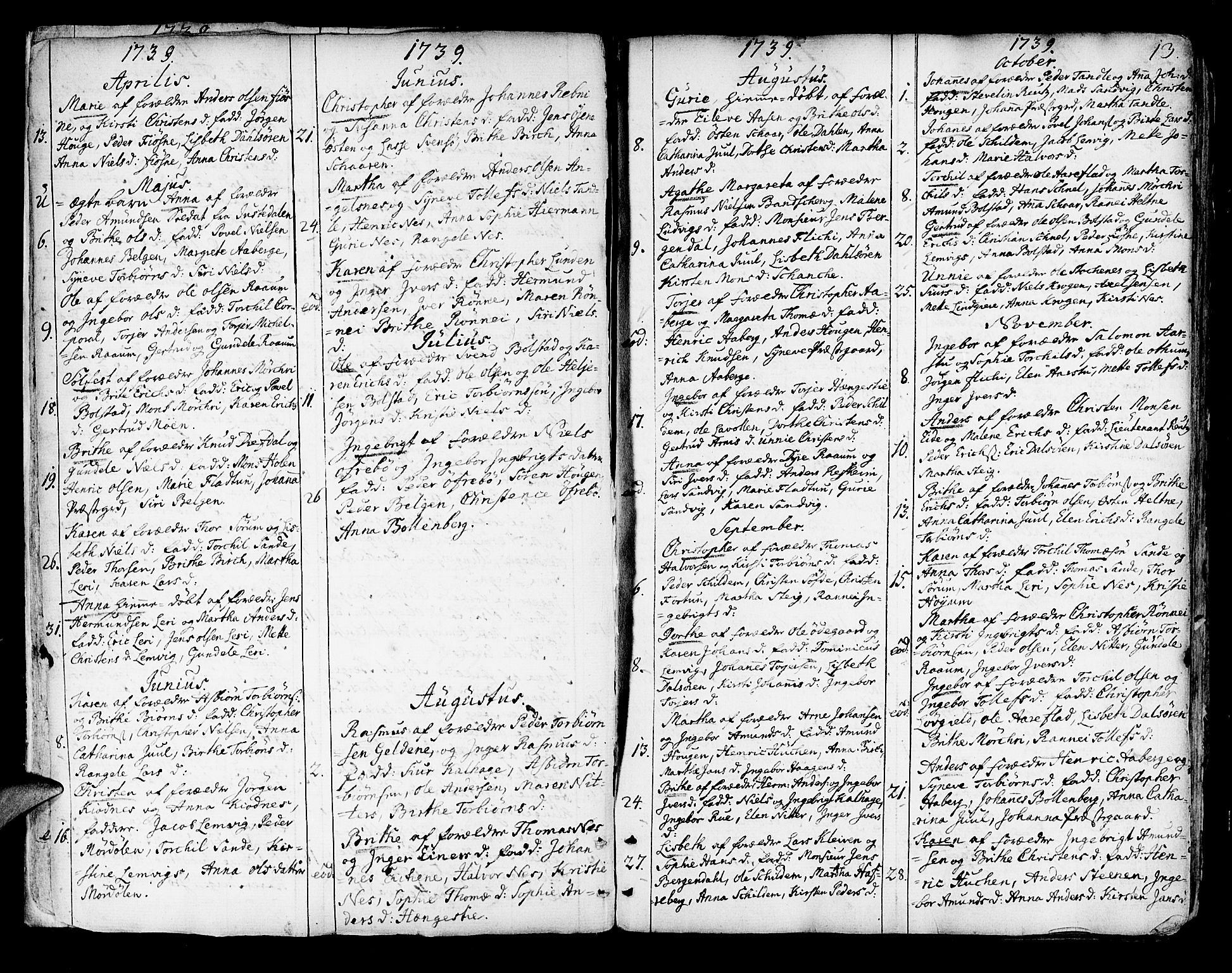 Luster sokneprestembete, SAB/A-81101/H/Haa/Haaa/L0001: Parish register (official) no. A 1, 1731-1803, p. 13