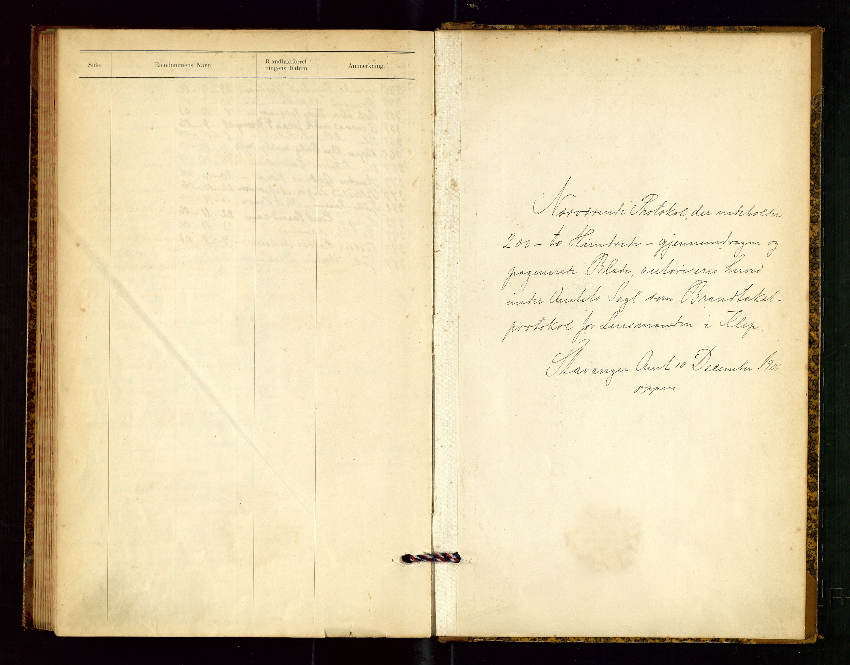 Klepp lensmannskontor, SAST/A-100163/Goc/L0003: "Brandtaxationsprotokol" m/register, 1902-1907