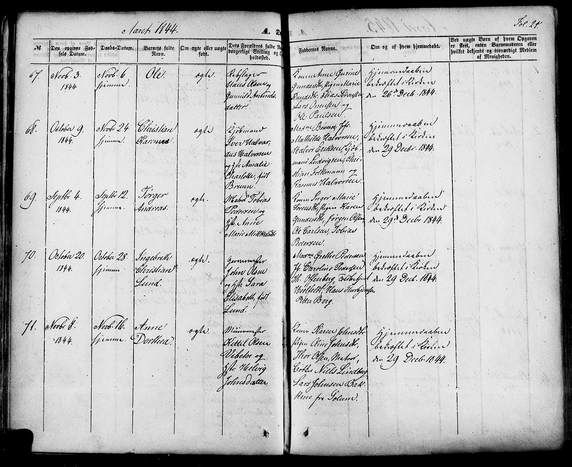 Skien kirkebøker, SAKO/A-302/F/Fa/L0006a: Parish register (official) no. 6A, 1843-1856, p. 21
