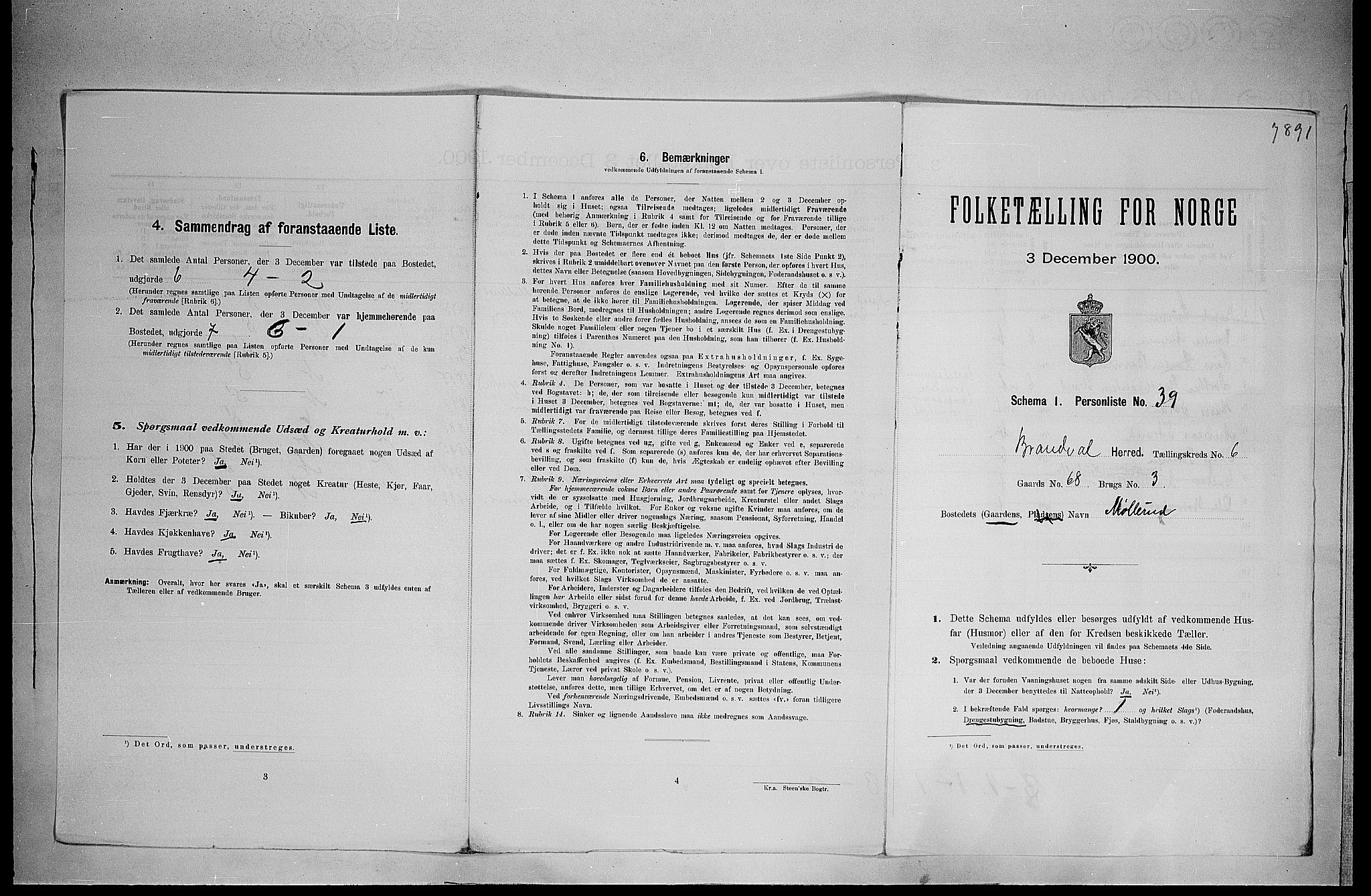 SAH, 1900 census for Brandval, 1900, p. 802