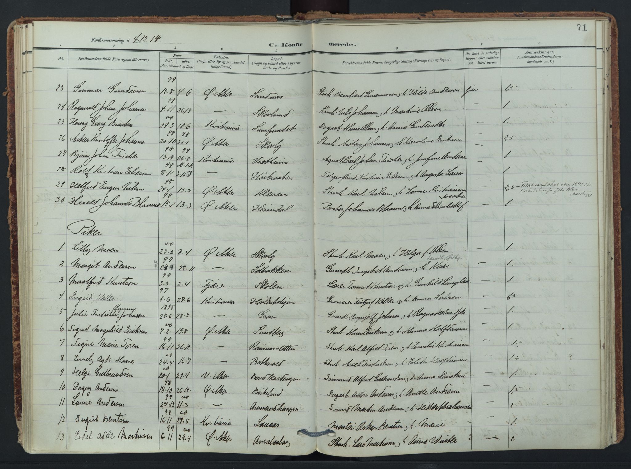 Østre Aker prestekontor Kirkebøker, AV/SAO-A-10840/F/Fb/L0001: Parish register (official) no. II 1, 1906-1931, p. 71
