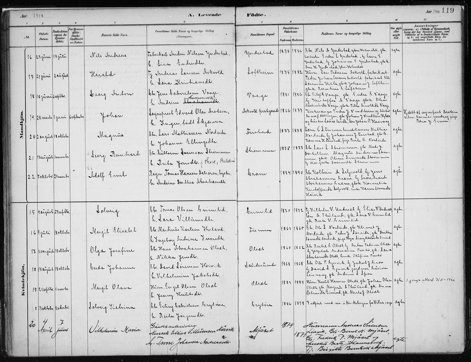 Askvoll sokneprestembete, AV/SAB-A-79501/H/Haa/Haab/L0002: Parish register (official) no. B 2, 1879-1909, p. 119