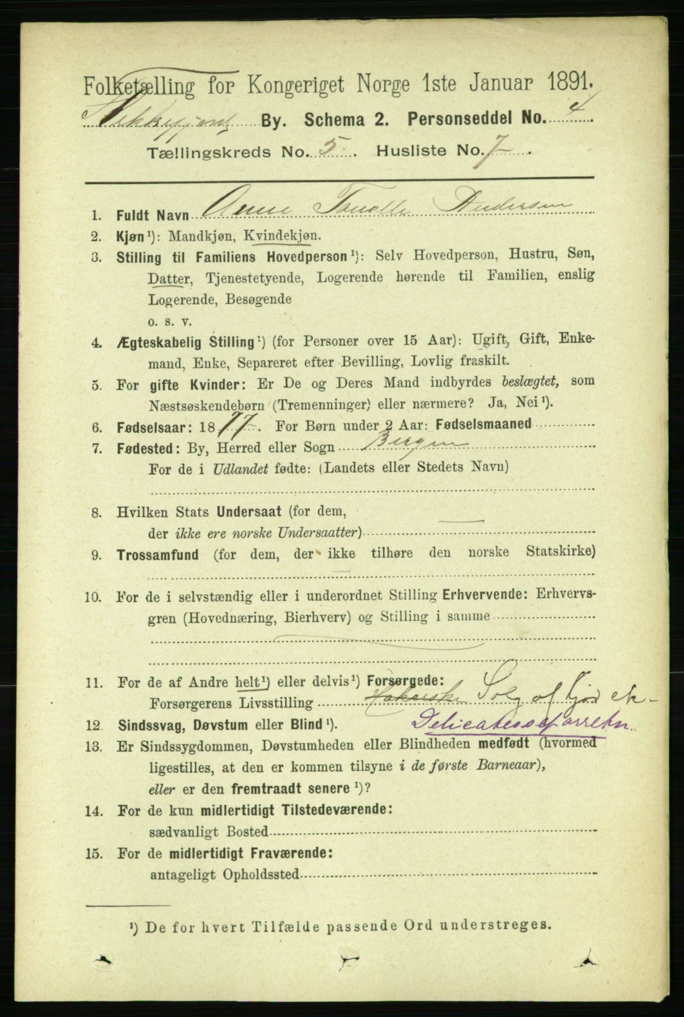 RA, 1891 census for 1004 Flekkefjord, 1891, p. 1155