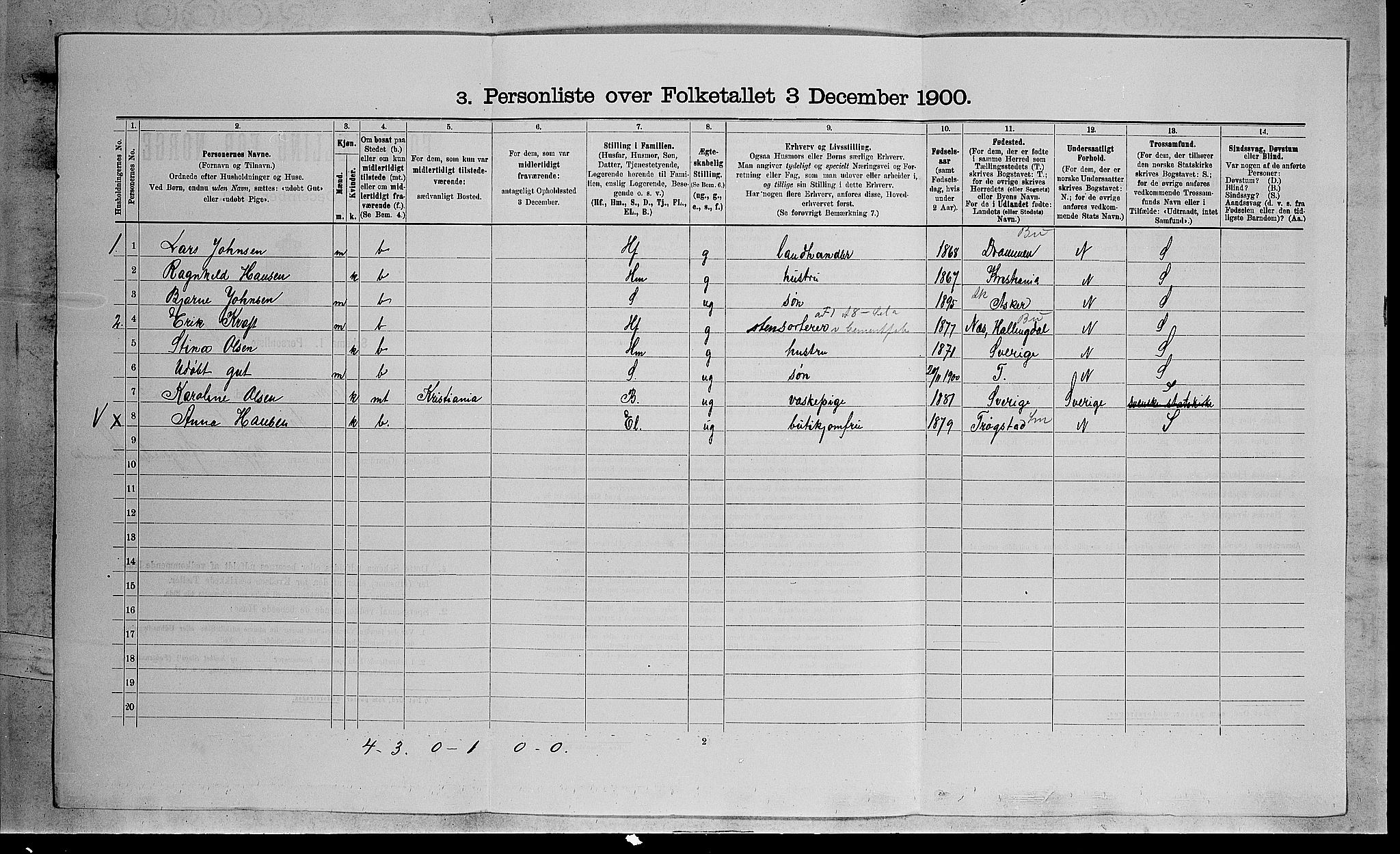 RA, 1900 census for Røyken, 1900, p. 691