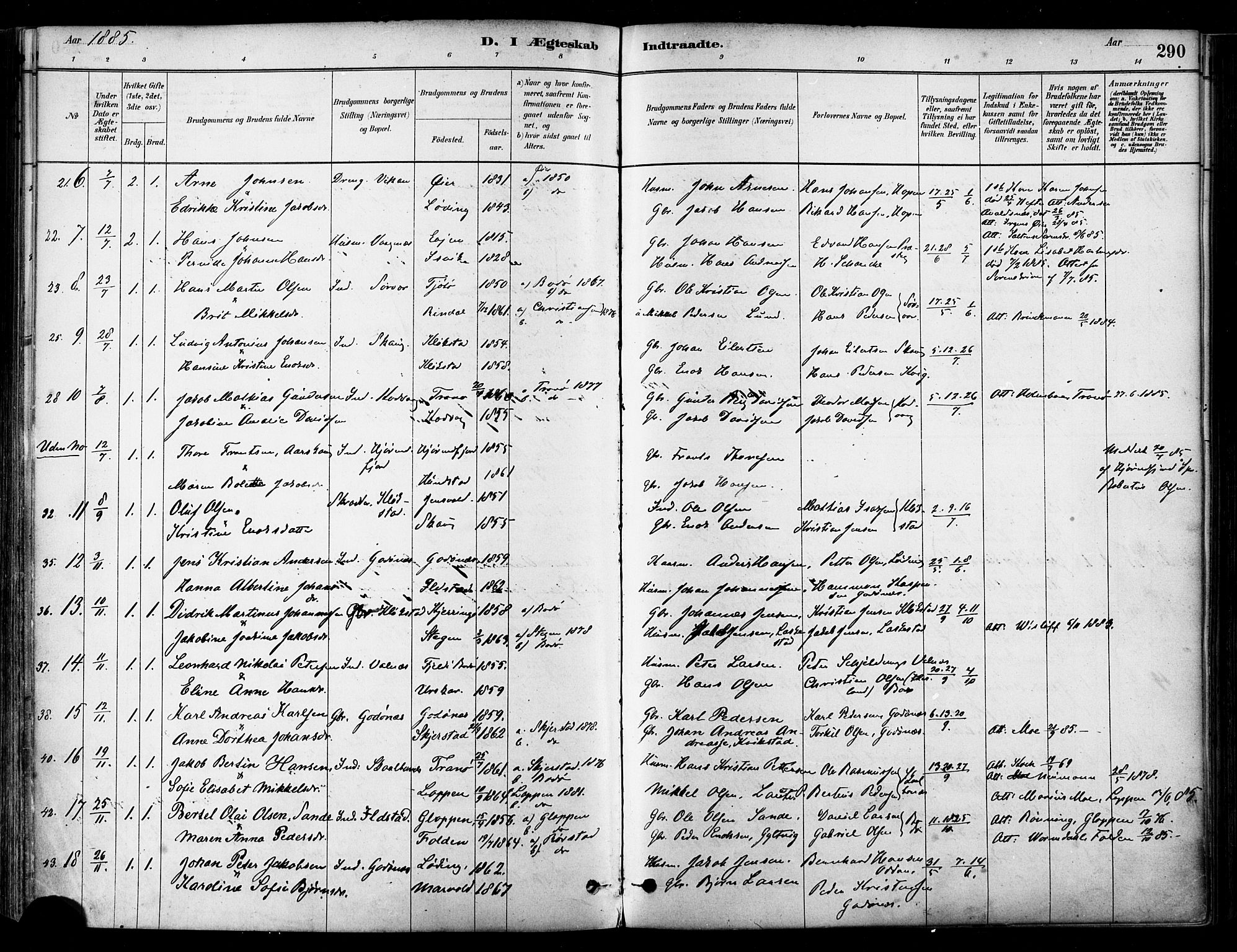 Ministerialprotokoller, klokkerbøker og fødselsregistre - Nordland, SAT/A-1459/802/L0054: Parish register (official) no. 802A01, 1879-1893, p. 290