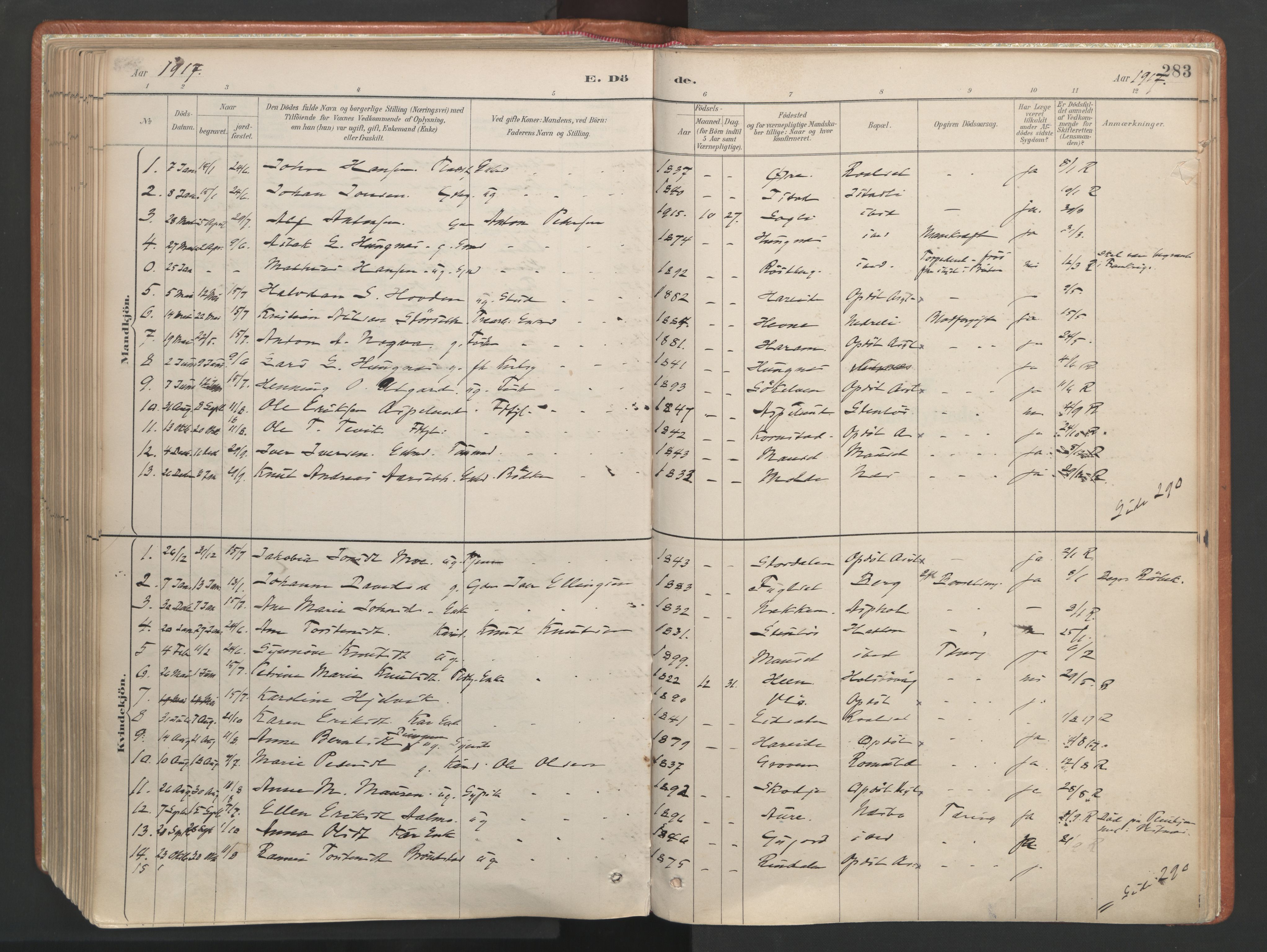 Ministerialprotokoller, klokkerbøker og fødselsregistre - Møre og Romsdal, AV/SAT-A-1454/557/L0682: Parish register (official) no. 557A04, 1887-1970, p. 283