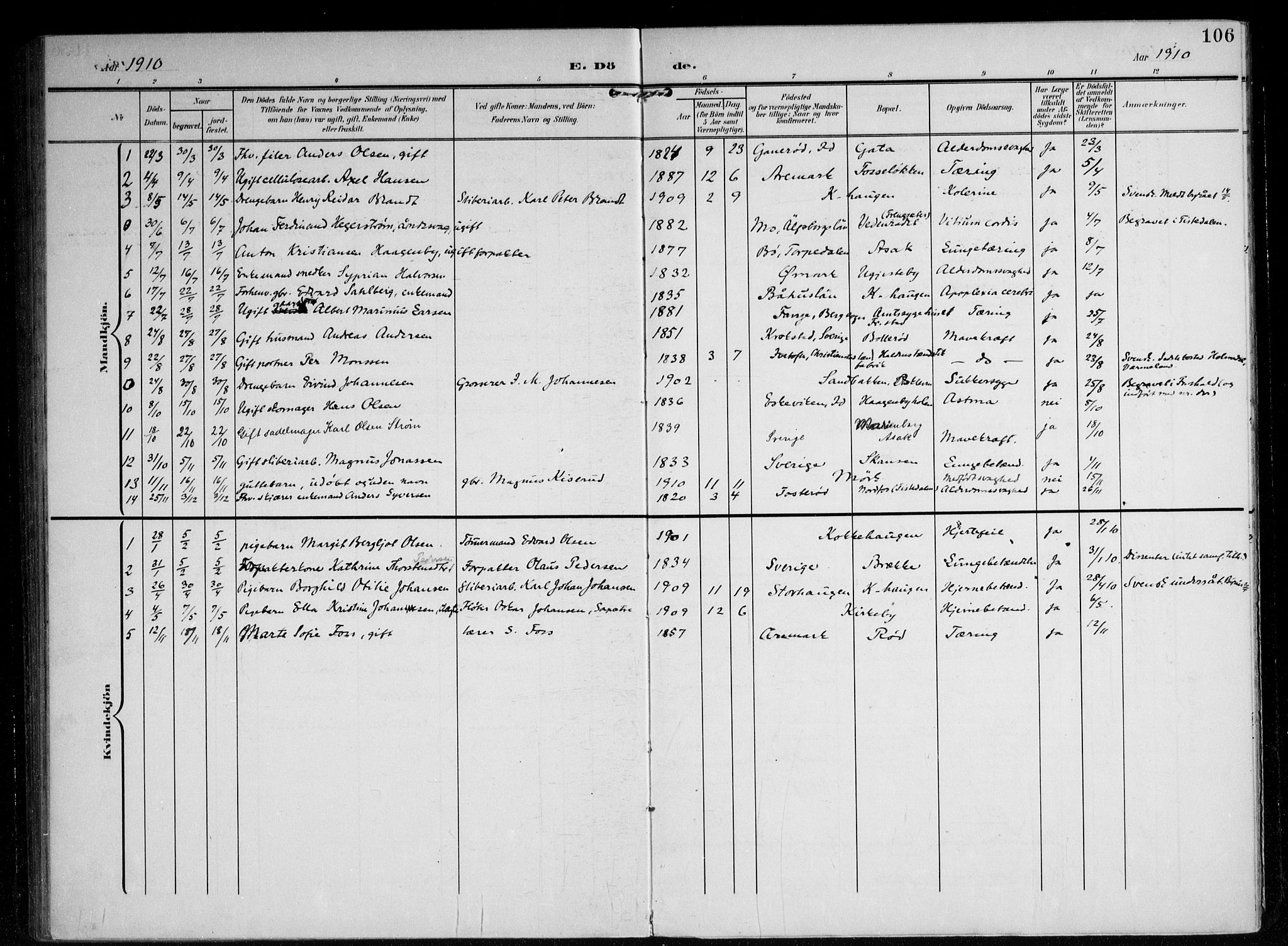 Berg prestekontor Kirkebøker, SAO/A-10902/F/Fb/L0003: Parish register (official) no. II 3, 1903-1919, p. 106