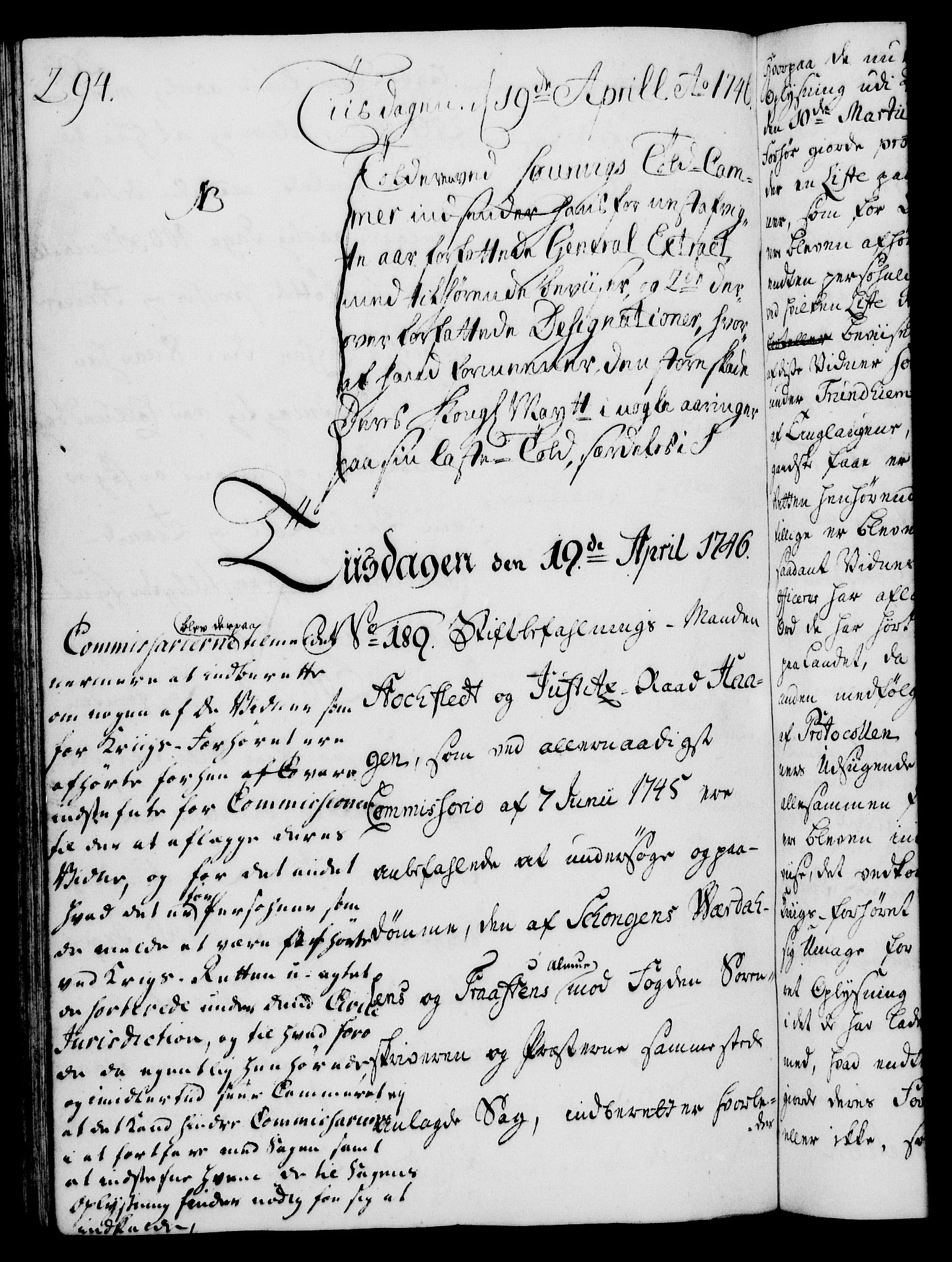 Rentekammeret, Kammerkanselliet, RA/EA-3111/G/Gh/Gha/L0027: Norsk ekstraktmemorialprotokoll (merket RK 53.72), 1745-1746, p. 294
