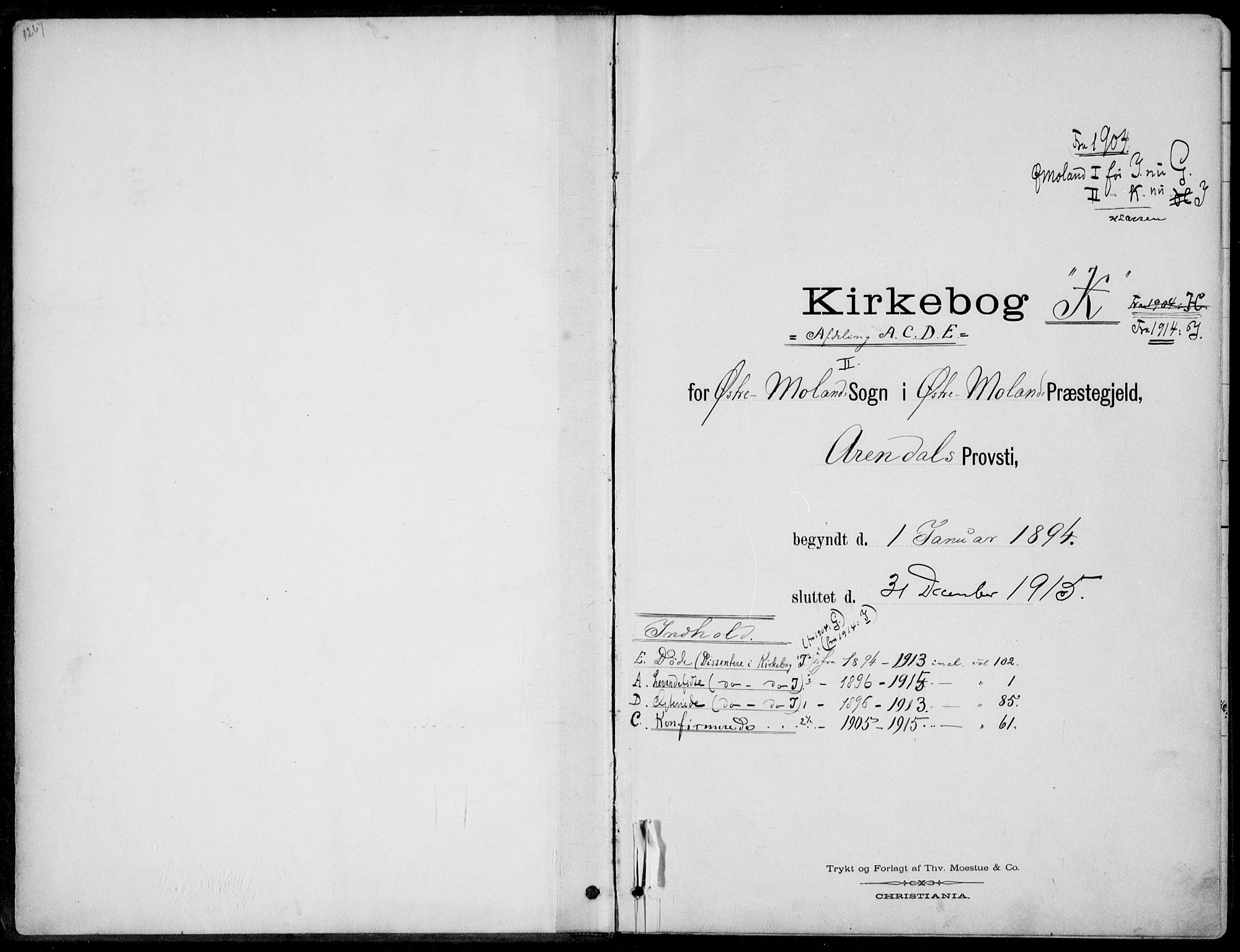 Austre Moland sokneprestkontor, AV/SAK-1111-0001/F/Fa/Faa/L0011: Parish register (official) no. A 11, 1894-1915