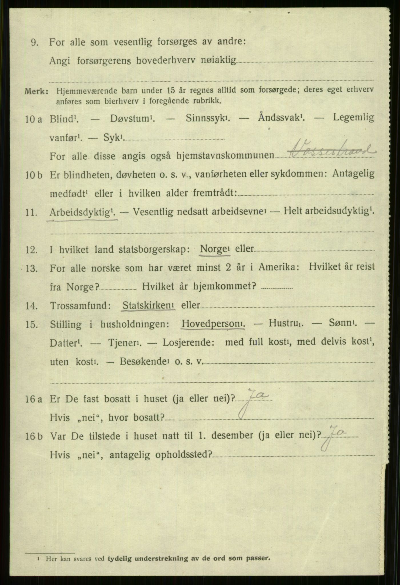 SAB, 1920 census for Vossestrand, 1920, p. 2371