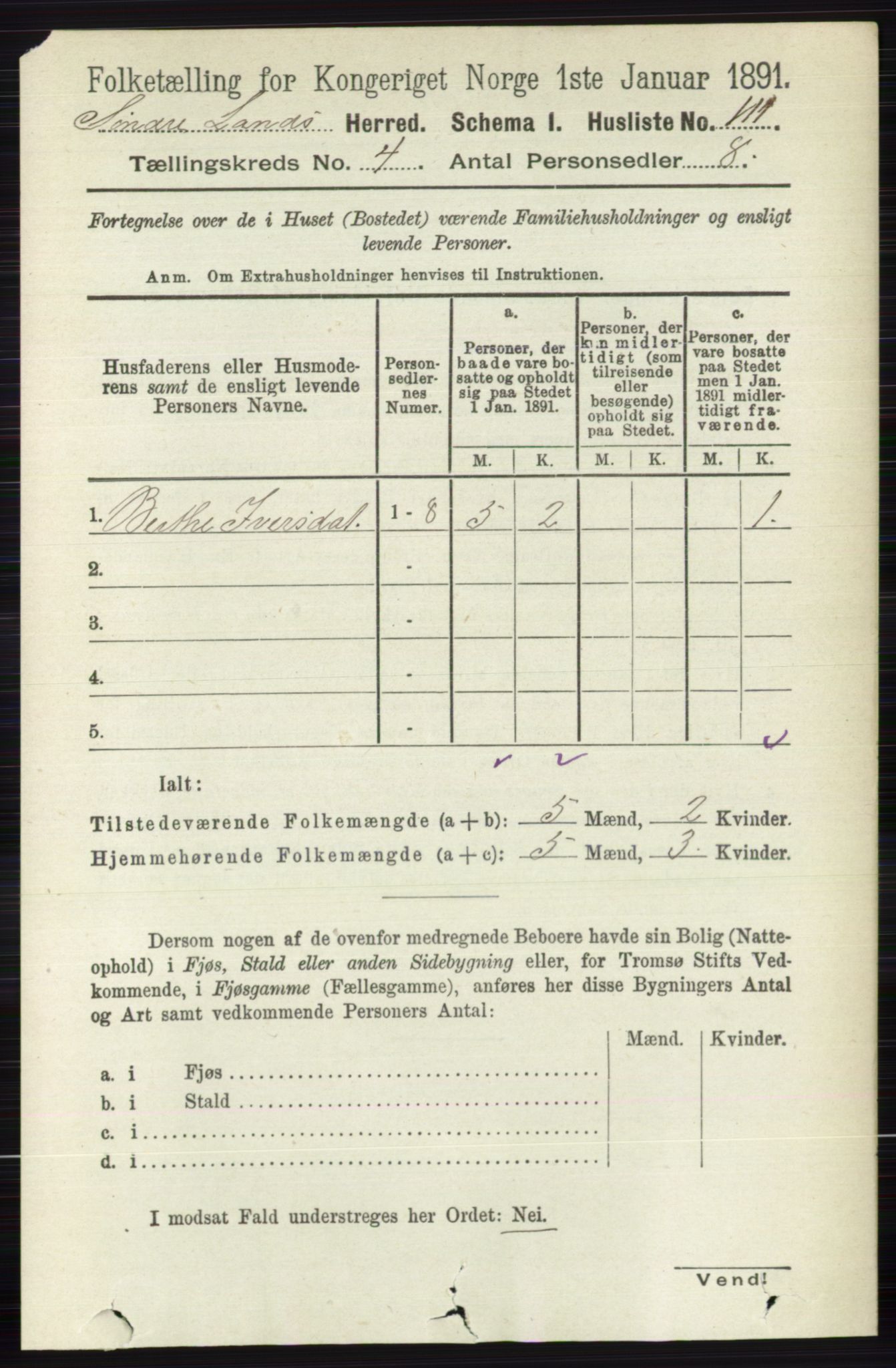 RA, 1891 census for 0536 Søndre Land, 1891, p. 3989