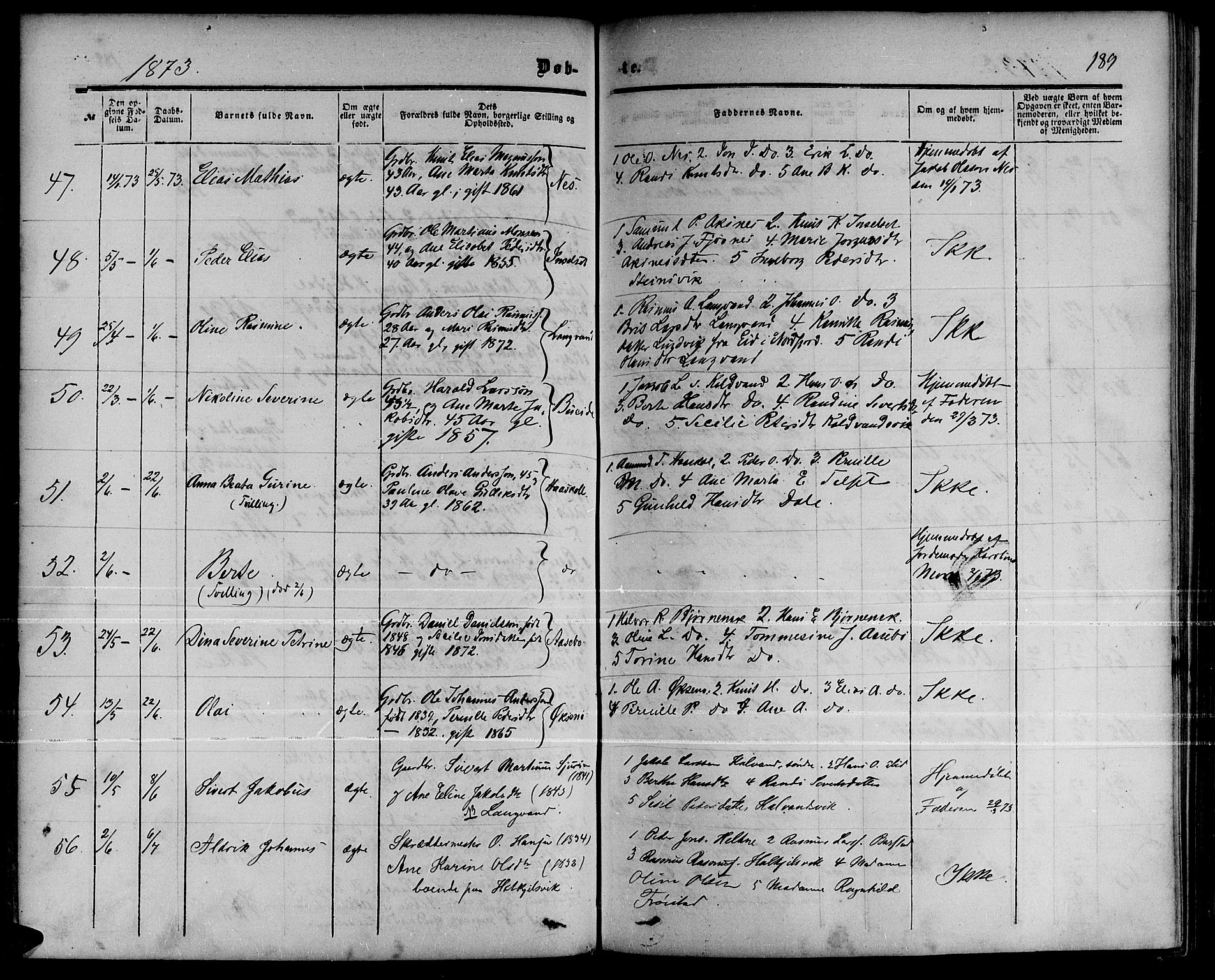 Ministerialprotokoller, klokkerbøker og fødselsregistre - Møre og Romsdal, AV/SAT-A-1454/511/L0157: Parish register (copy) no. 511C03, 1864-1884, p. 189