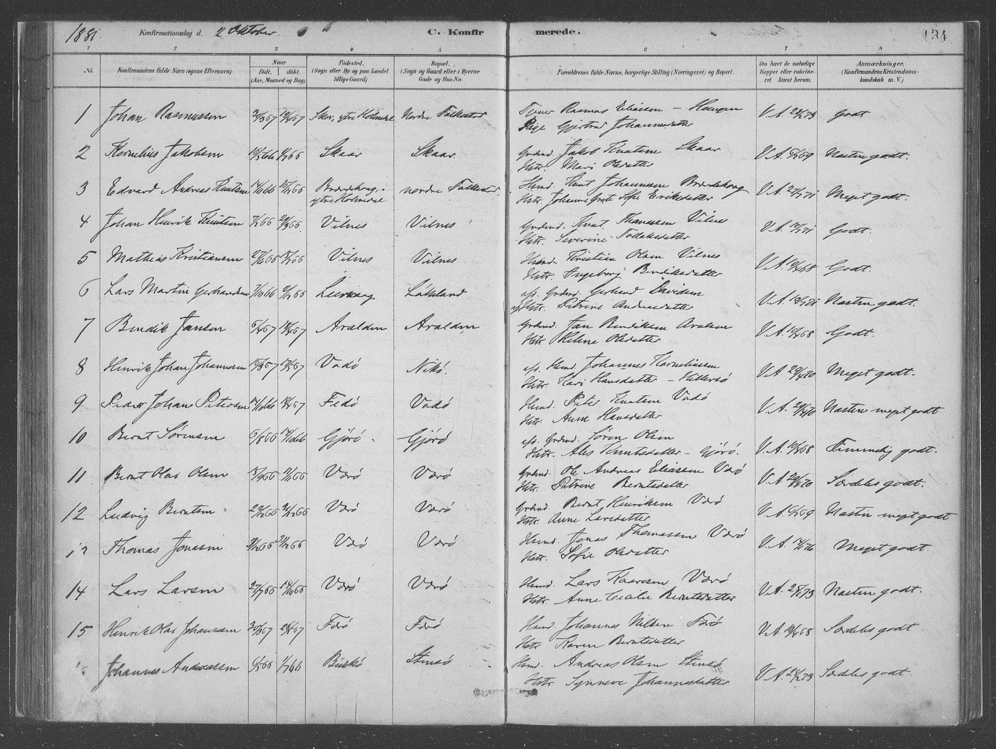 Askvoll sokneprestembete, AV/SAB-A-79501/H/Haa/Haac/L0001: Parish register (official) no. C  1, 1879-1922, p. 134