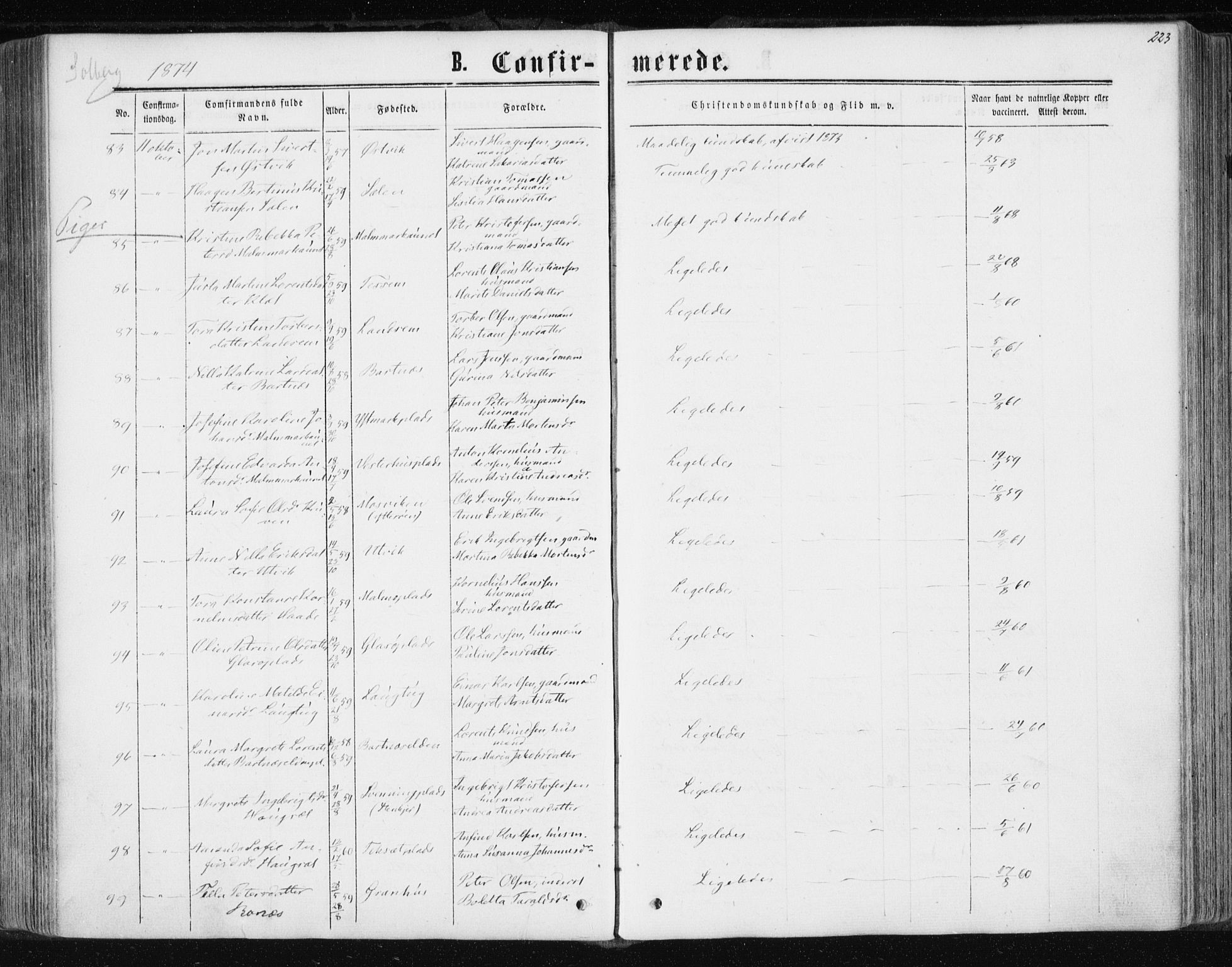 Ministerialprotokoller, klokkerbøker og fødselsregistre - Nord-Trøndelag, AV/SAT-A-1458/741/L0394: Parish register (official) no. 741A08, 1864-1877, p. 223