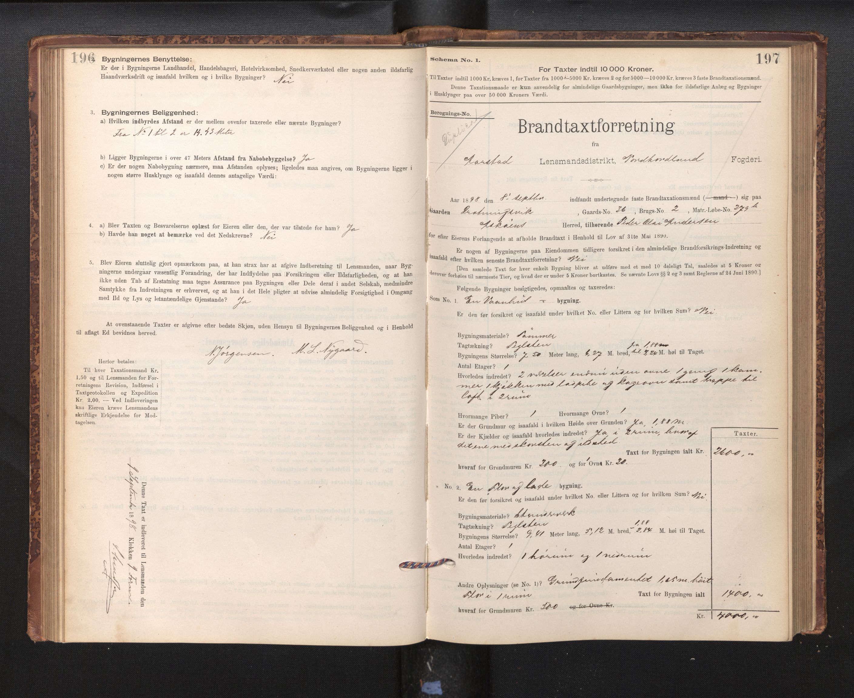 Lensmannen i Årstad, AV/SAB-A-36201/0012/L0011: Branntakstprotokoll,skjematakst, 1895-1901, p. 196-197