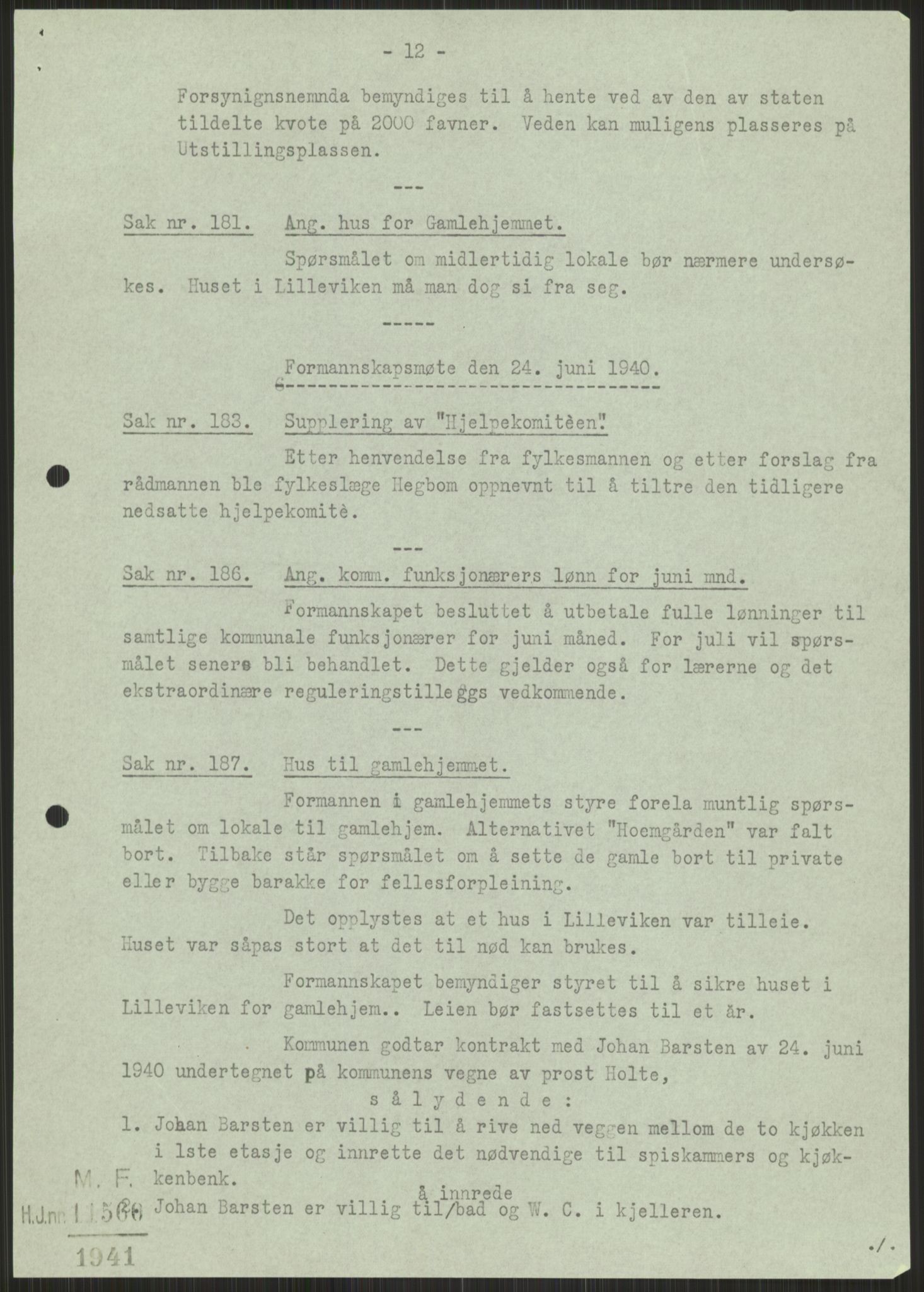 Forsvaret, Forsvarets krigshistoriske avdeling, AV/RA-RAFA-2017/Y/Ya/L0015: II-C-11-31 - Fylkesmenn.  Rapporter om krigsbegivenhetene 1940., 1940, p. 728