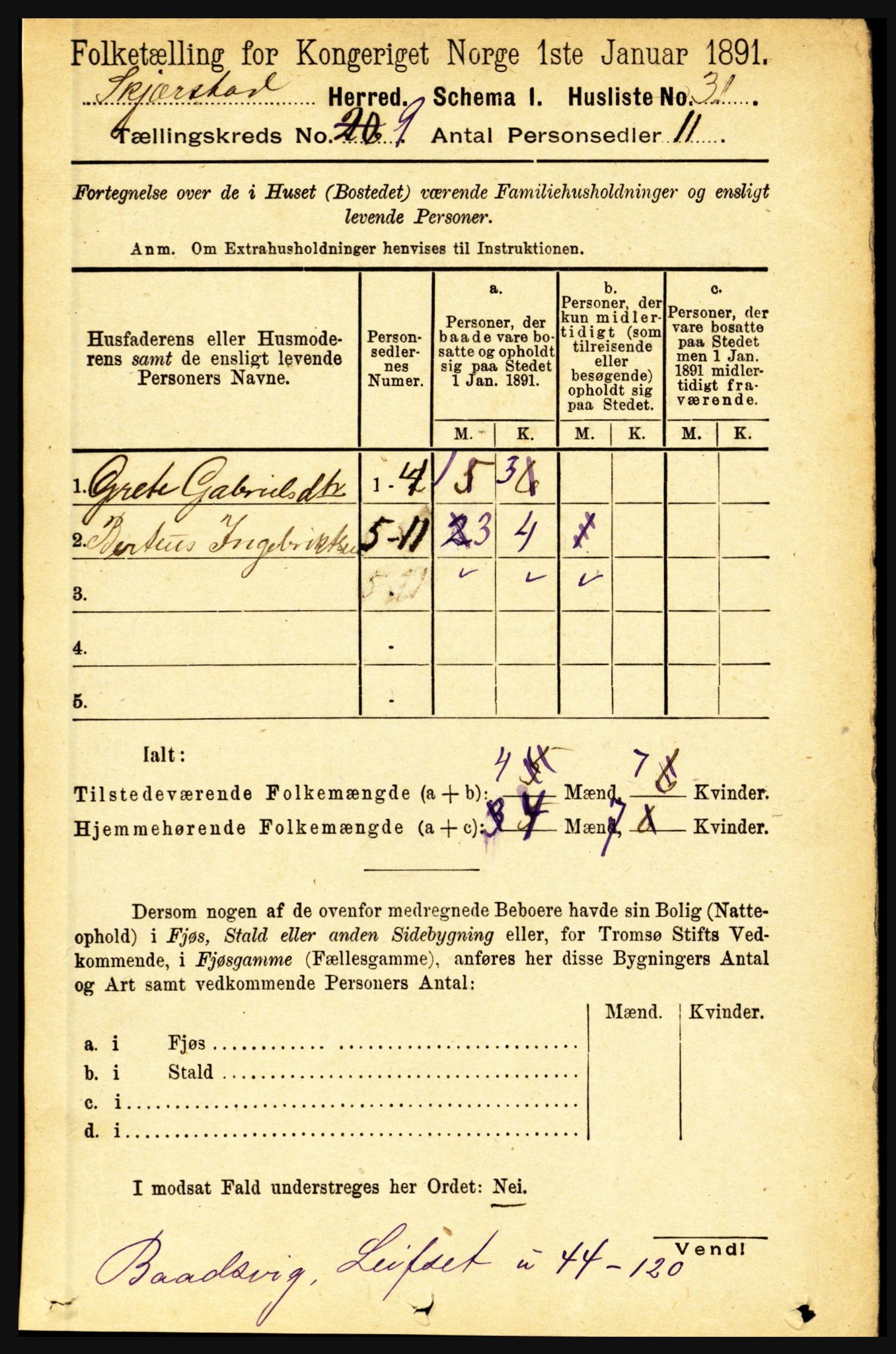 RA, 1891 census for 1842 Skjerstad, 1891, p. 3323