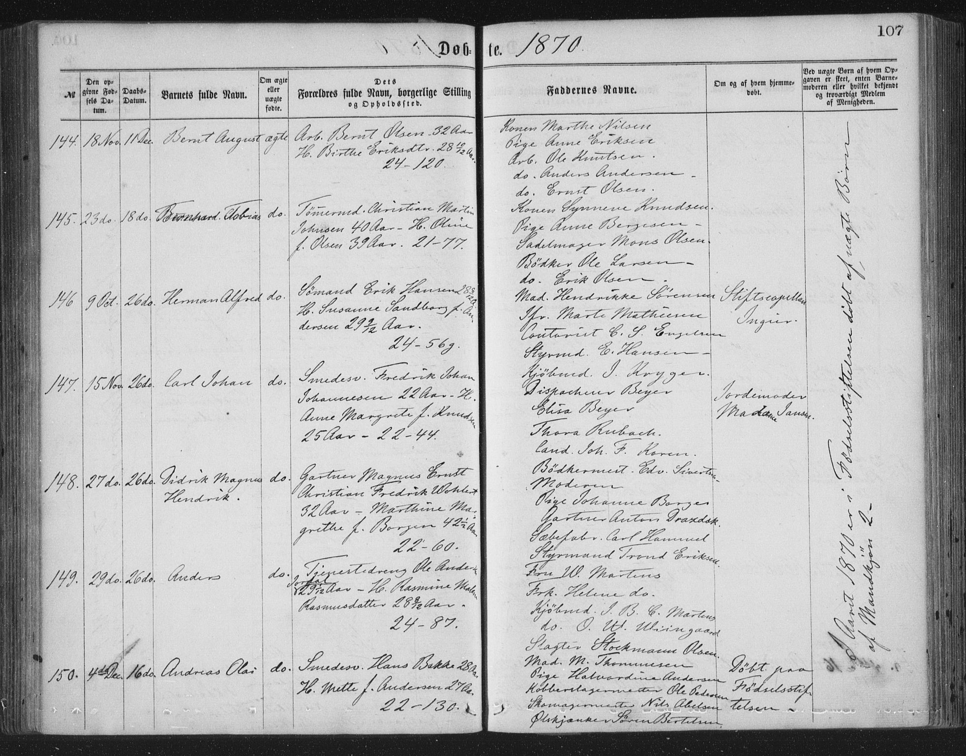 Korskirken sokneprestembete, AV/SAB-A-76101/H/Haa/L0019: Parish register (official) no. B 5, 1866-1871, p. 107