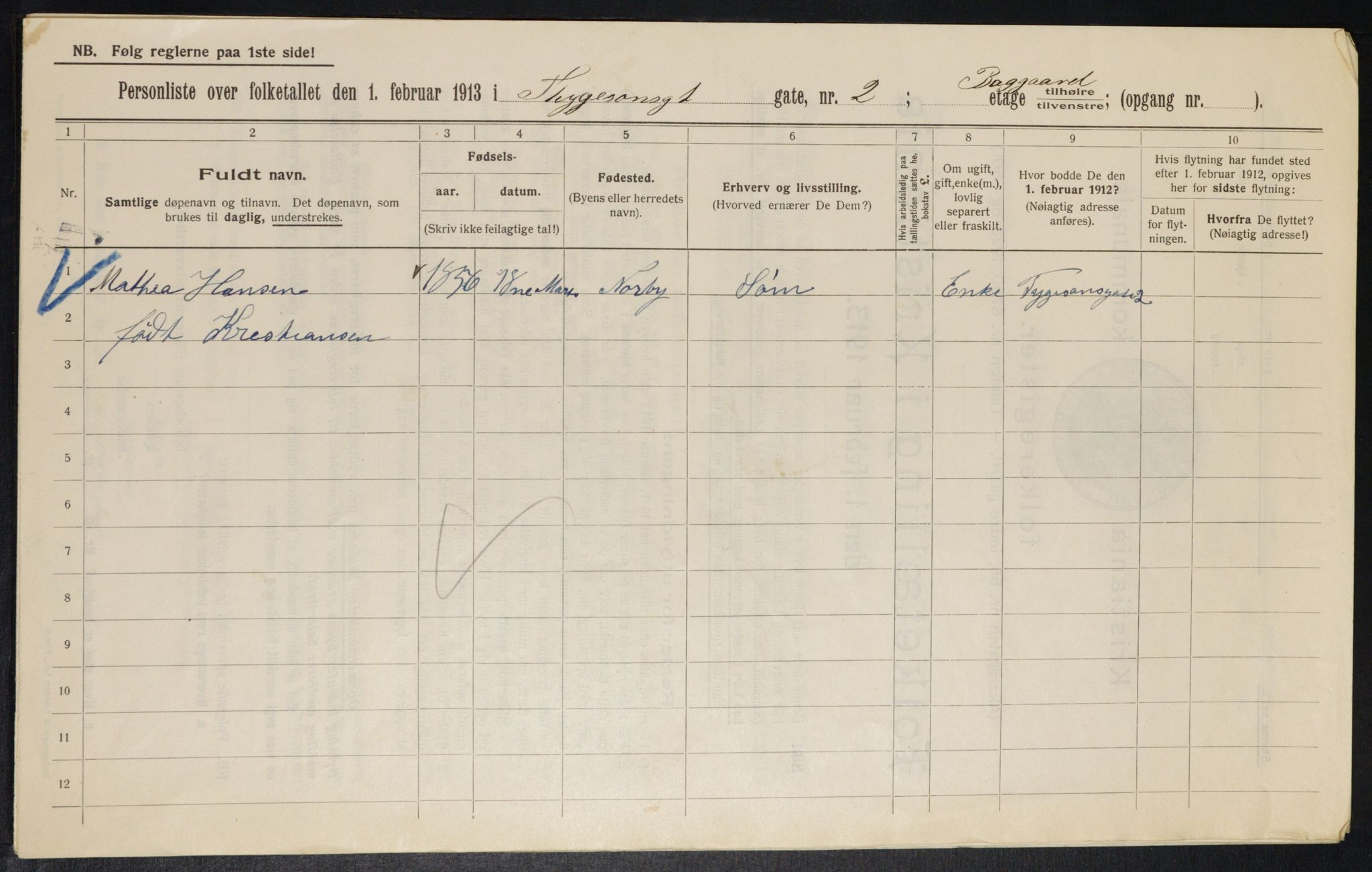 OBA, Municipal Census 1913 for Kristiania, 1913, p. 111386