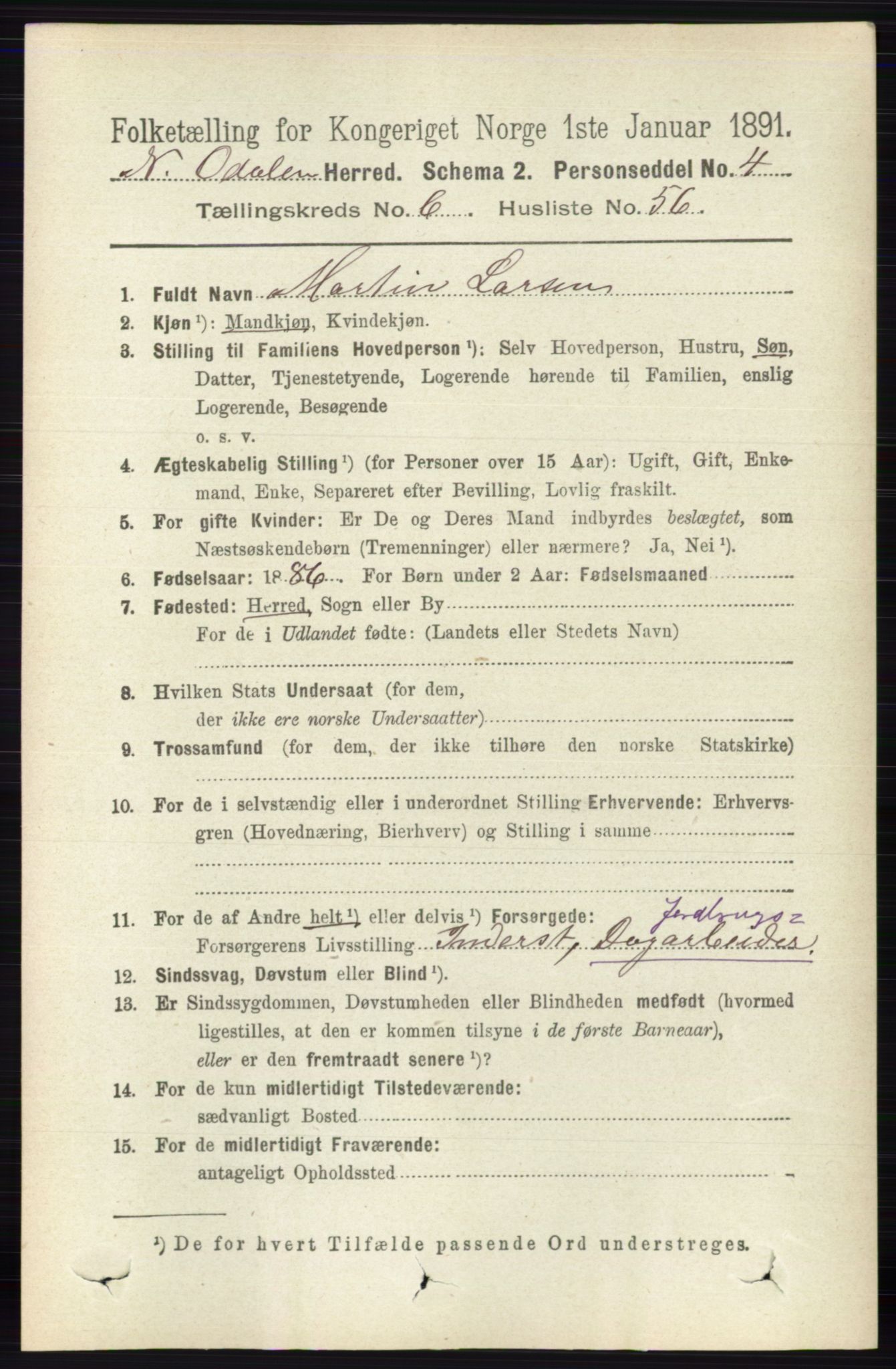 RA, 1891 census for 0418 Nord-Odal, 1891, p. 2677