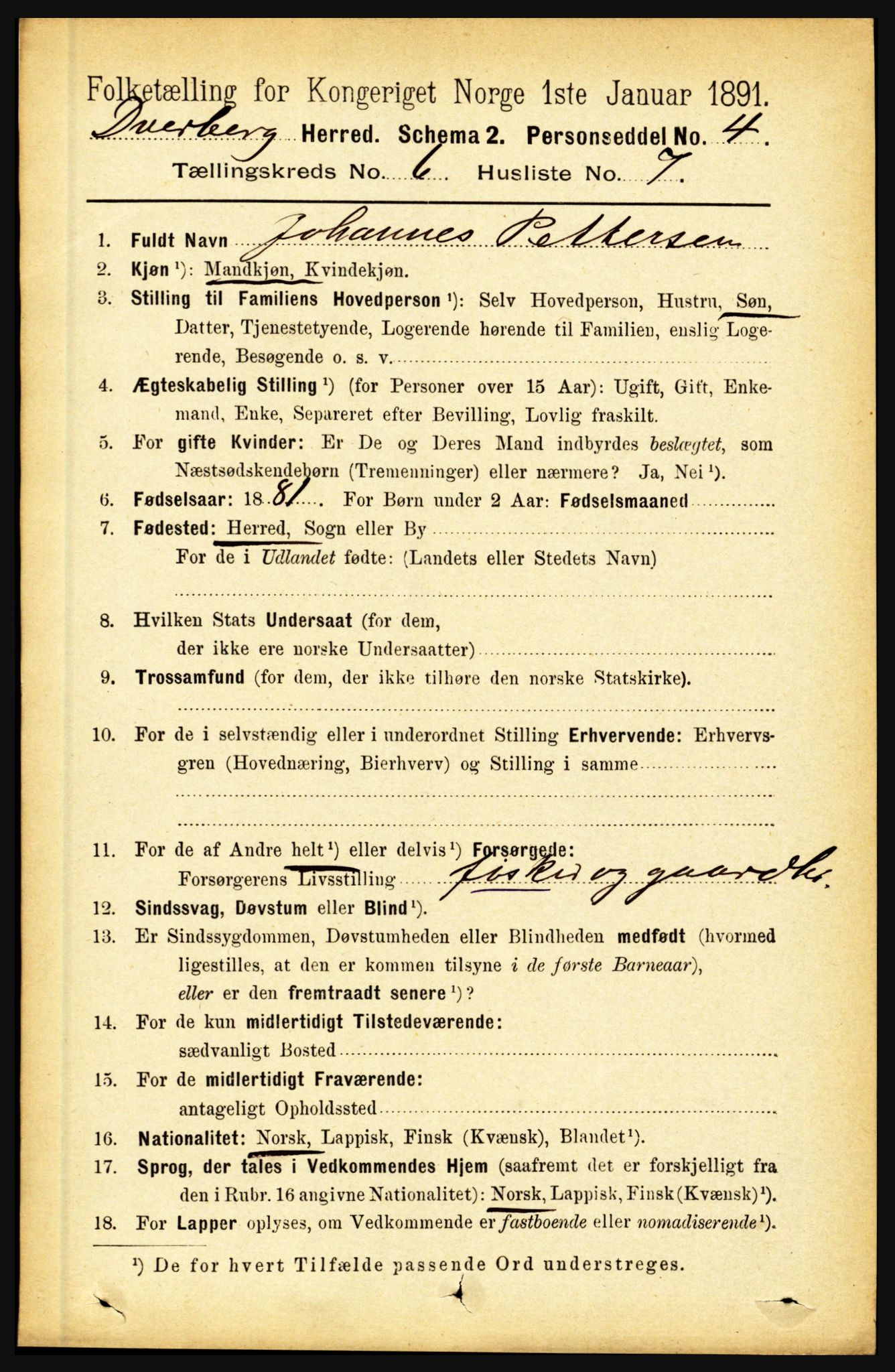 RA, 1891 census for 1872 Dverberg, 1891, p. 2170