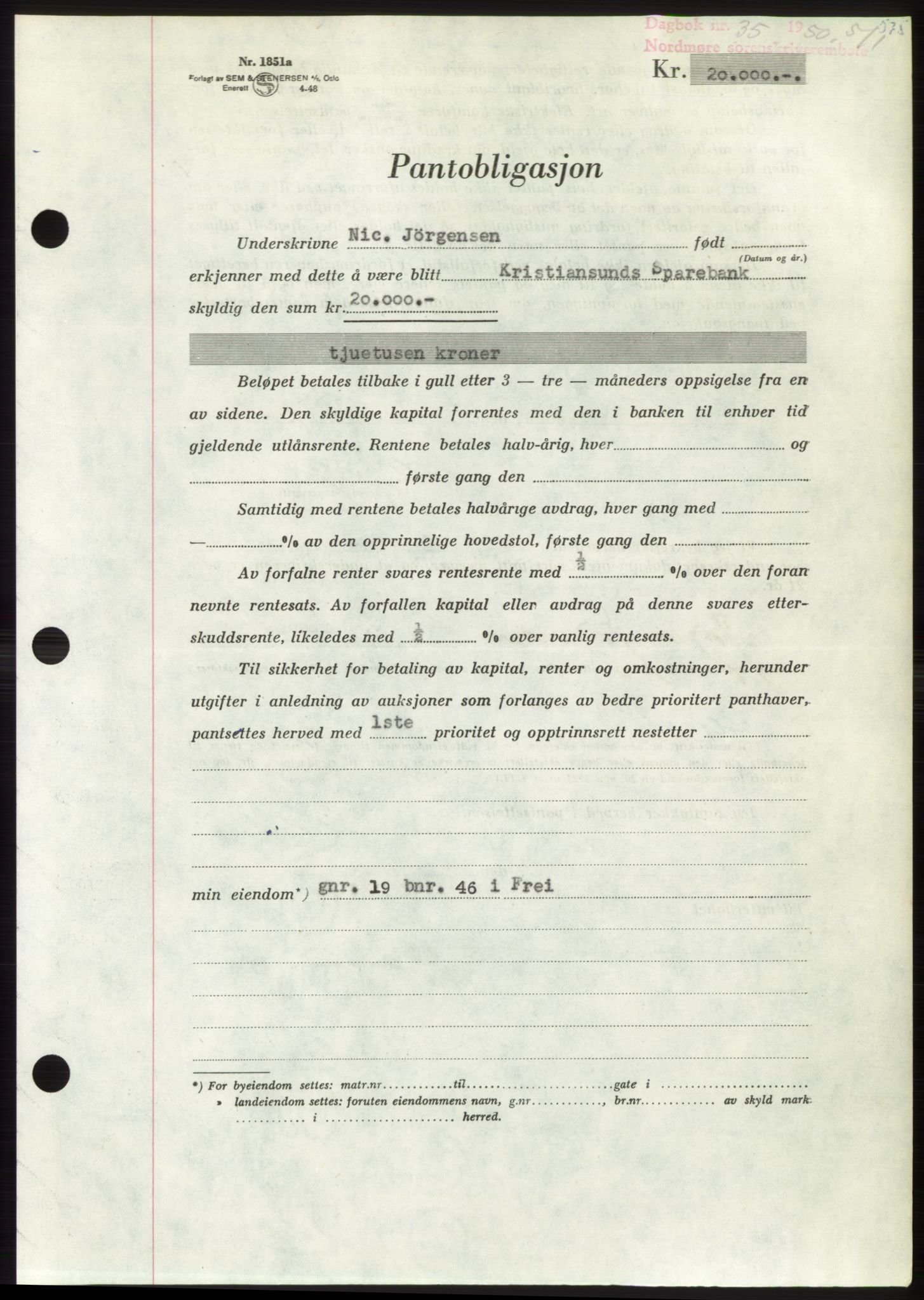 Nordmøre sorenskriveri, AV/SAT-A-4132/1/2/2Ca: Mortgage book no. B103, 1949-1950, Diary no: : 35/1950
