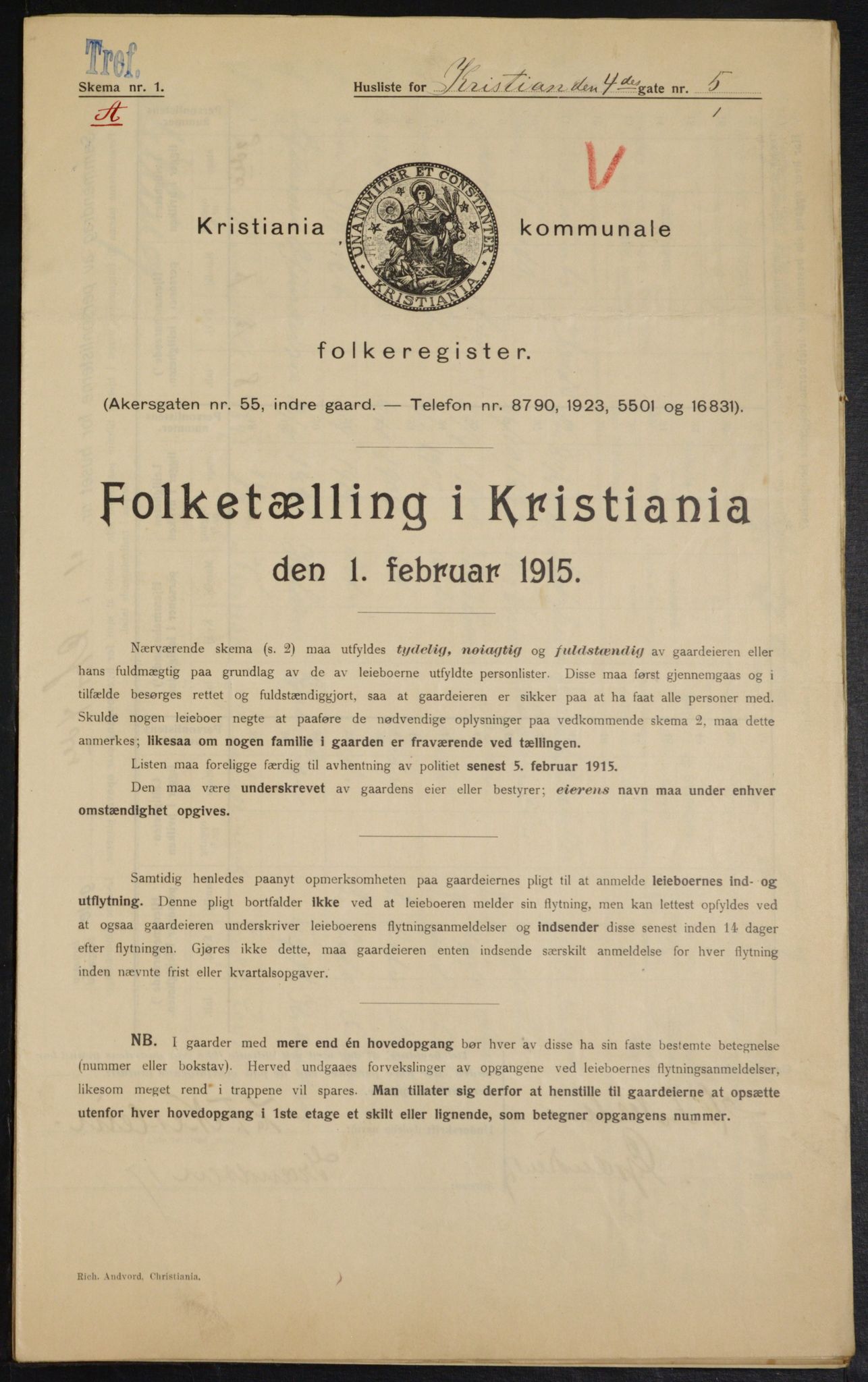 OBA, Municipal Census 1915 for Kristiania, 1915, p. 53669