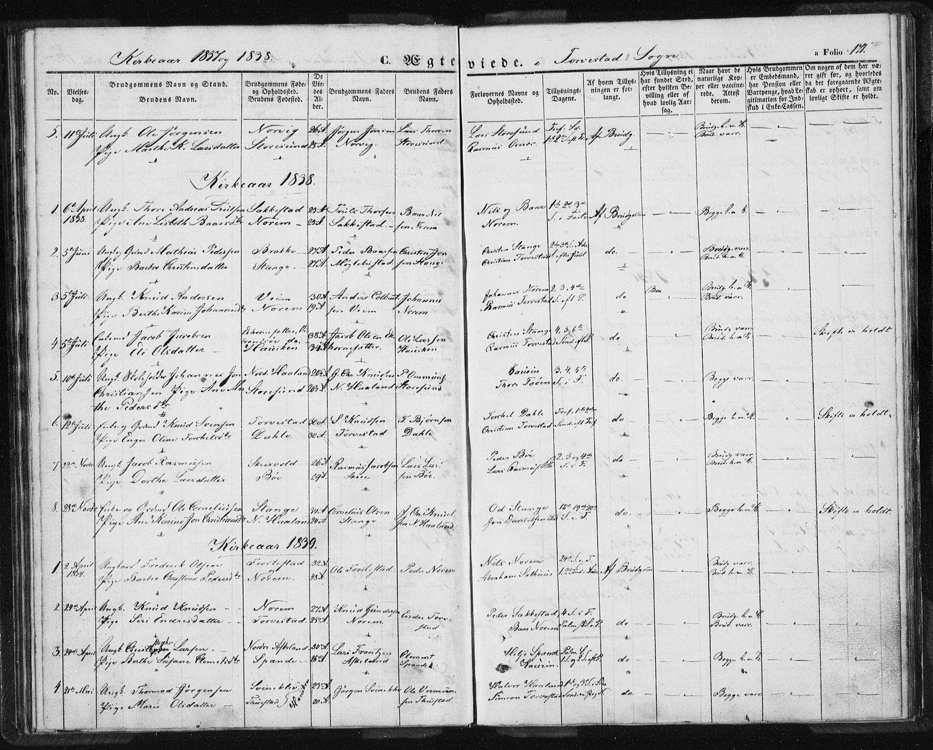 Torvastad sokneprestkontor, AV/SAST-A -101857/H/Ha/Haa/L0005: Parish register (official) no. A 5, 1836-1847, p. 171