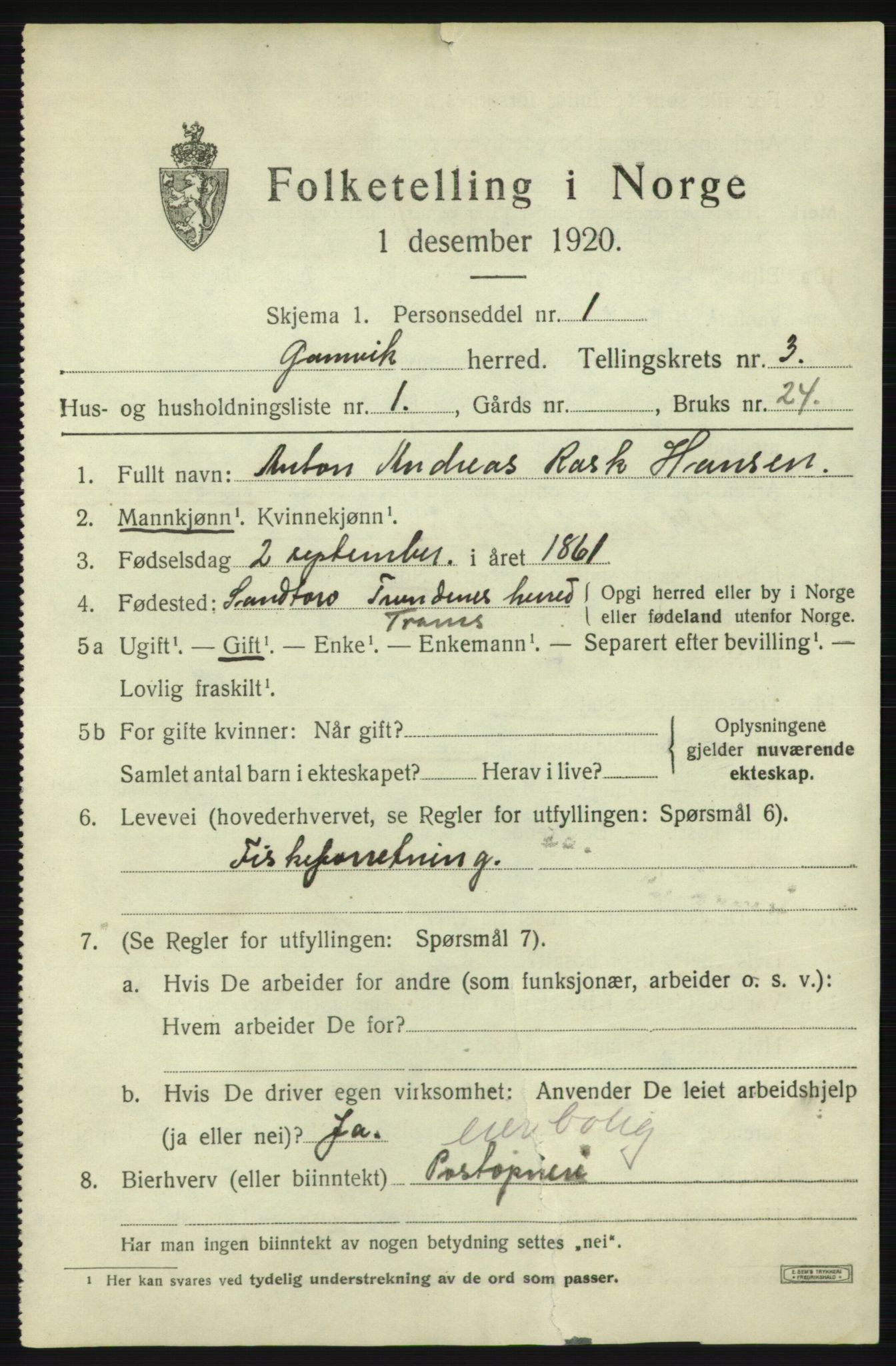 SATØ, 1920 census for Gamvik, 1920, p. 2402