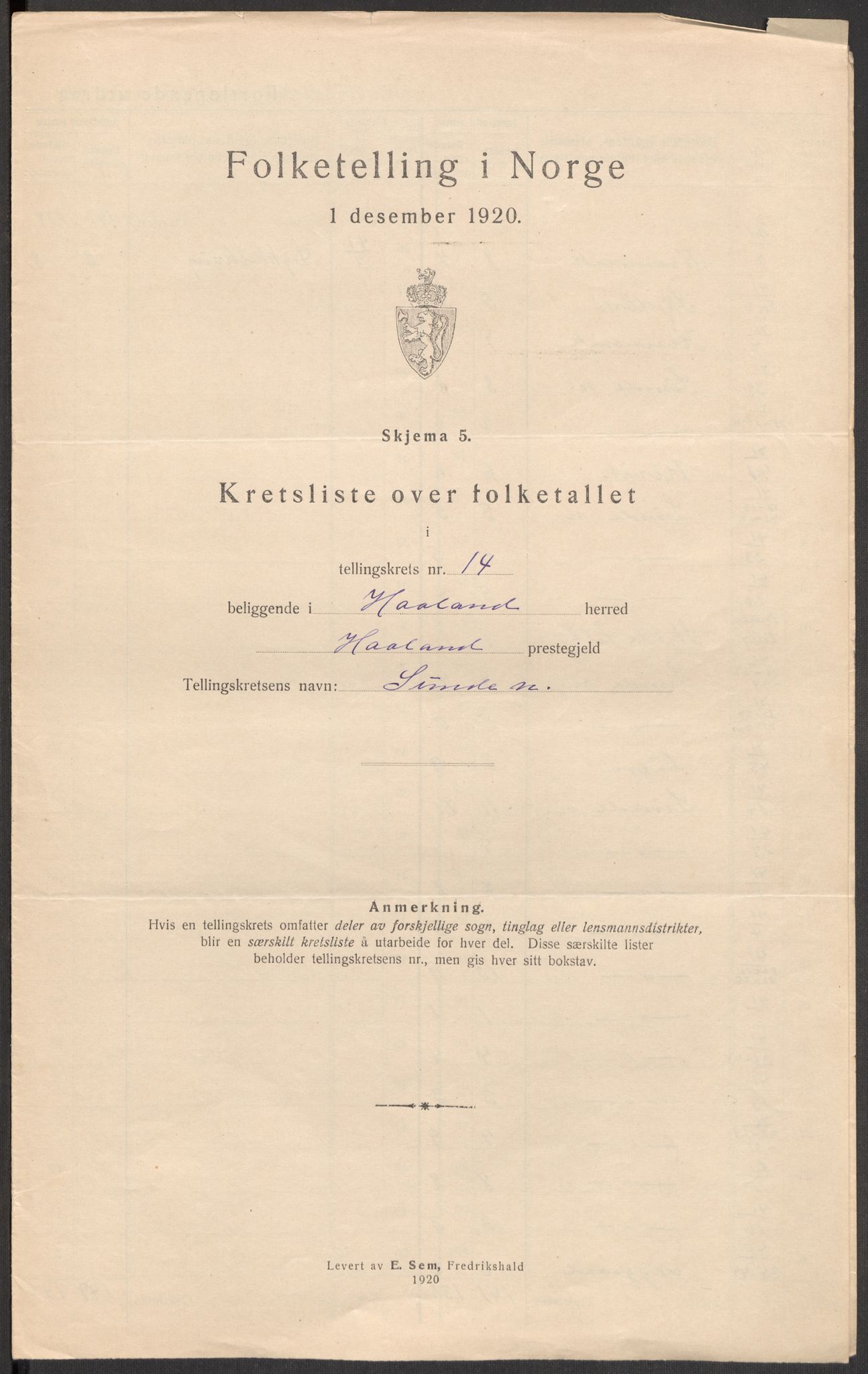 SAST, 1920 census for Håland, 1920, p. 48