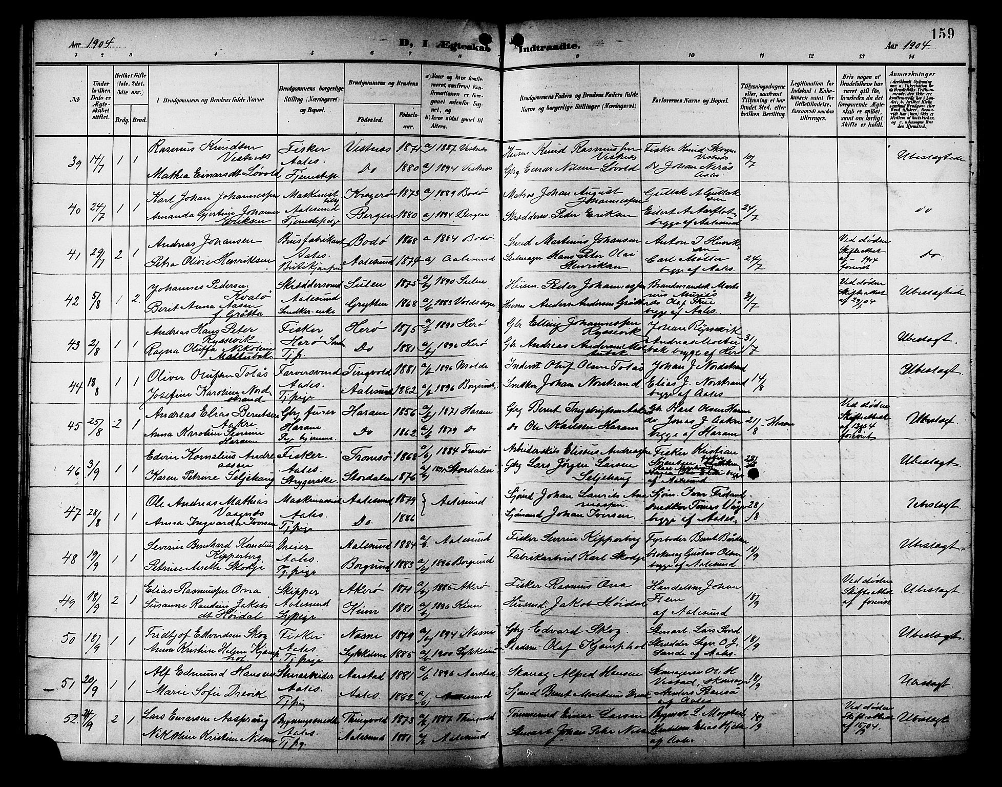 Ministerialprotokoller, klokkerbøker og fødselsregistre - Møre og Romsdal, AV/SAT-A-1454/529/L0469: Parish register (copy) no. 529C06, 1898-1906, p. 159