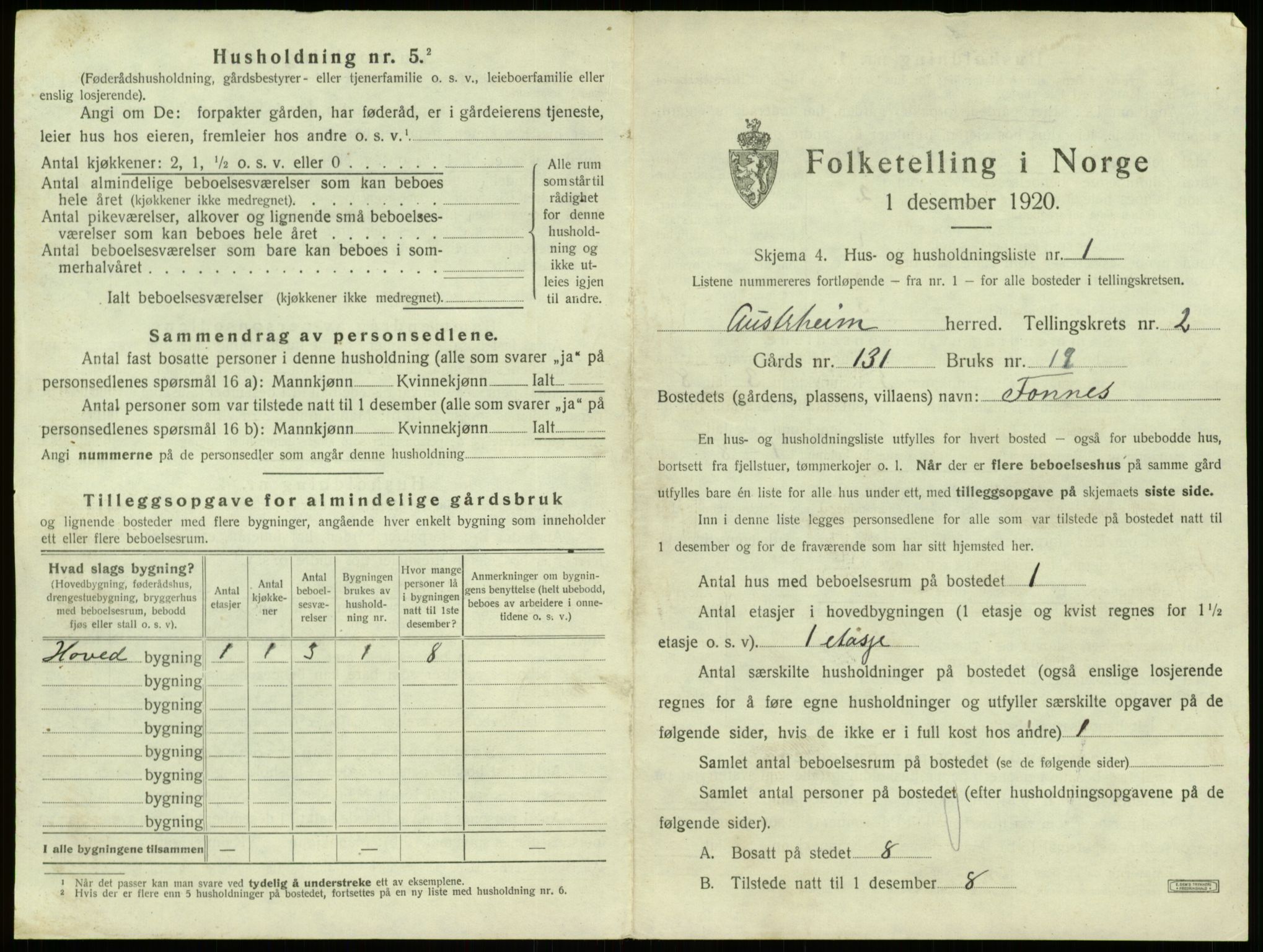 SAB, 1920 census for Austrheim, 1920, p. 110