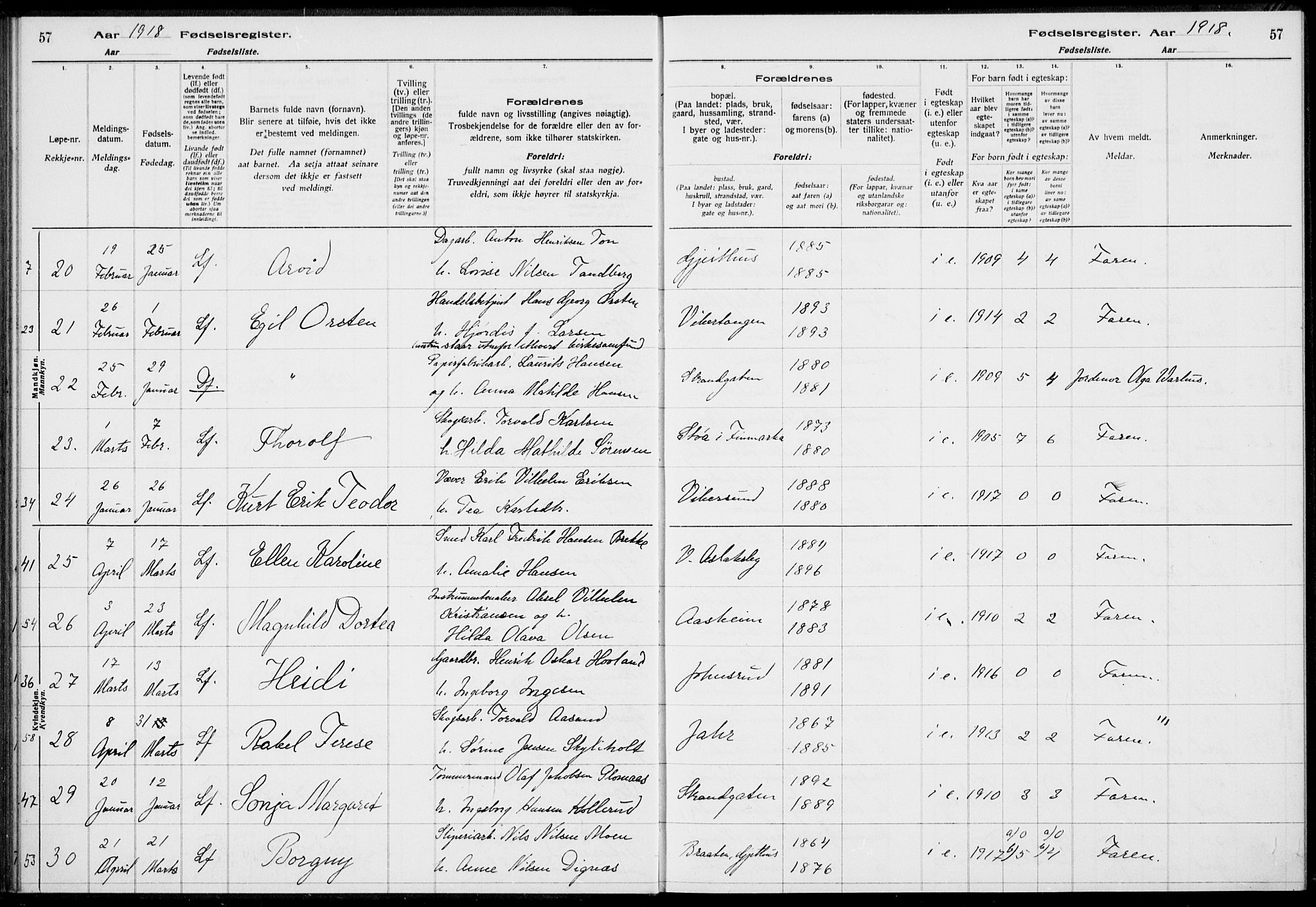 Modum kirkebøker, AV/SAKO-A-234/J/Ja/L0001: Birth register no. I 1, 1916-1923, p. 57