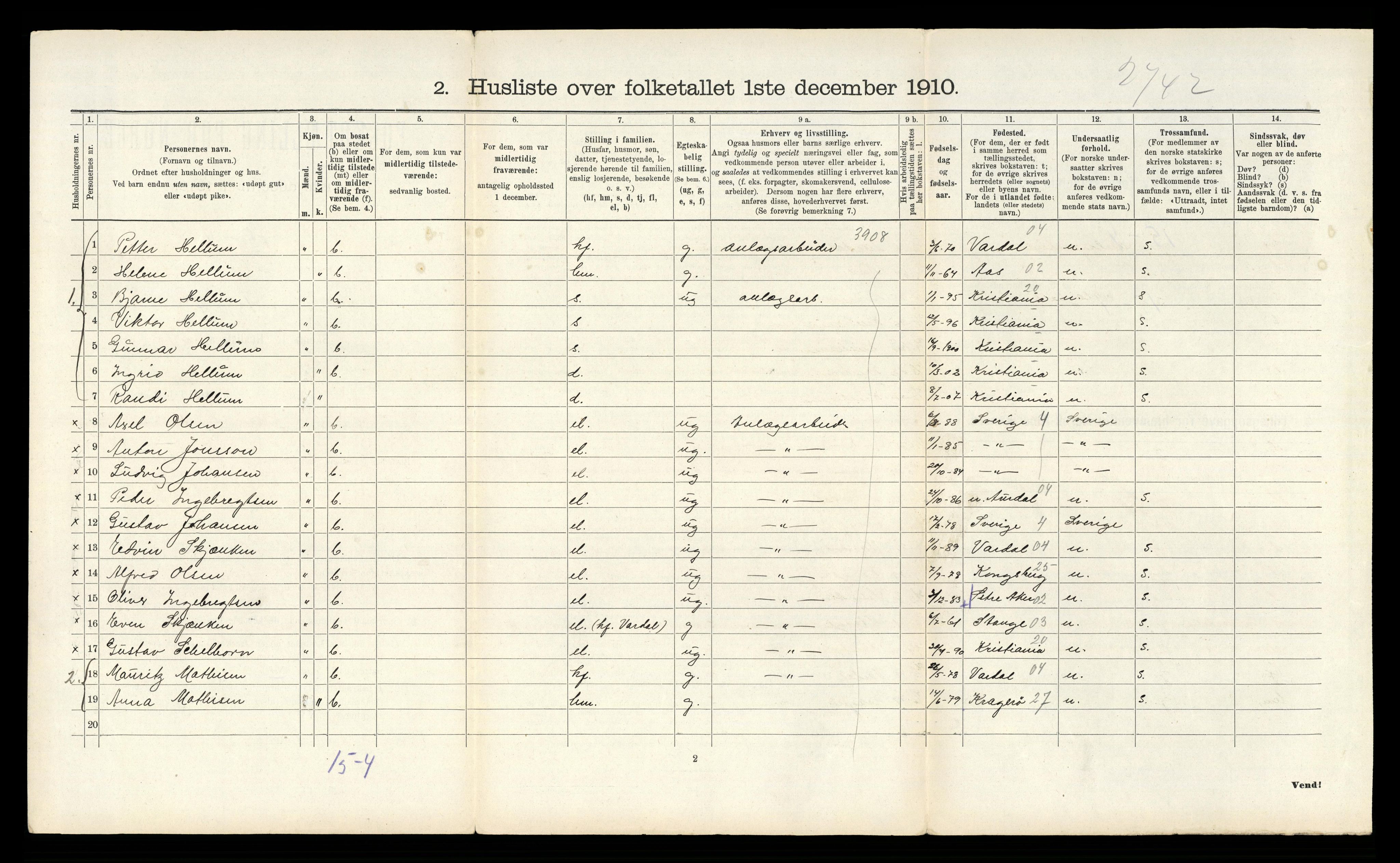 RA, 1910 census for Tinn, 1910, p. 1254